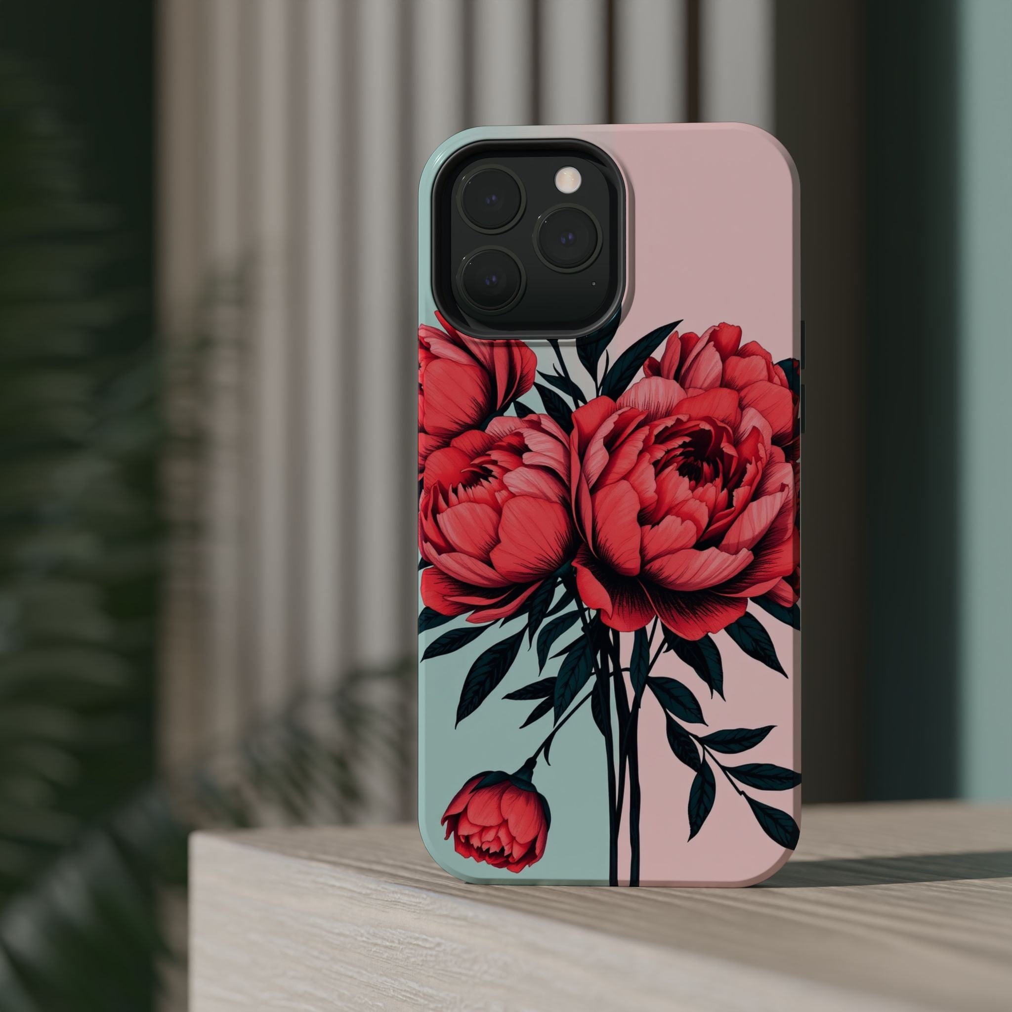 iPhone Teal And Coral Peony Bouquet Artistic Everyday Cas Slim Snap Case · iPhon