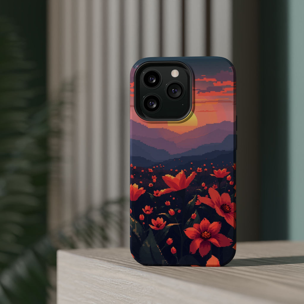 iPhone Sunset Amber And Peach Floral Geometric Soft iPhone Finish · iPhone Case