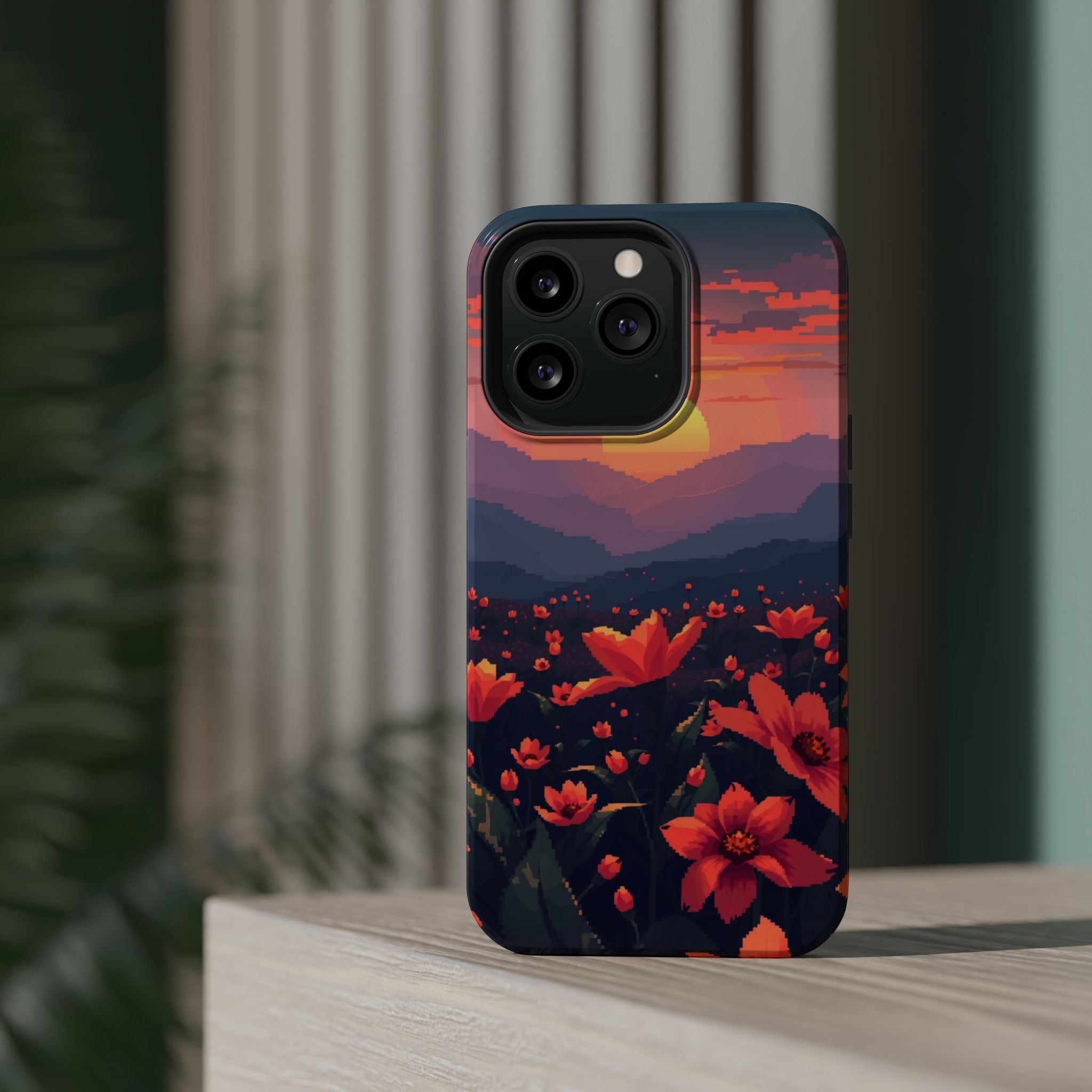 iPhone Sunset Amber And Peach Floral Geometric Soft iPhone Finish · iPhone Case