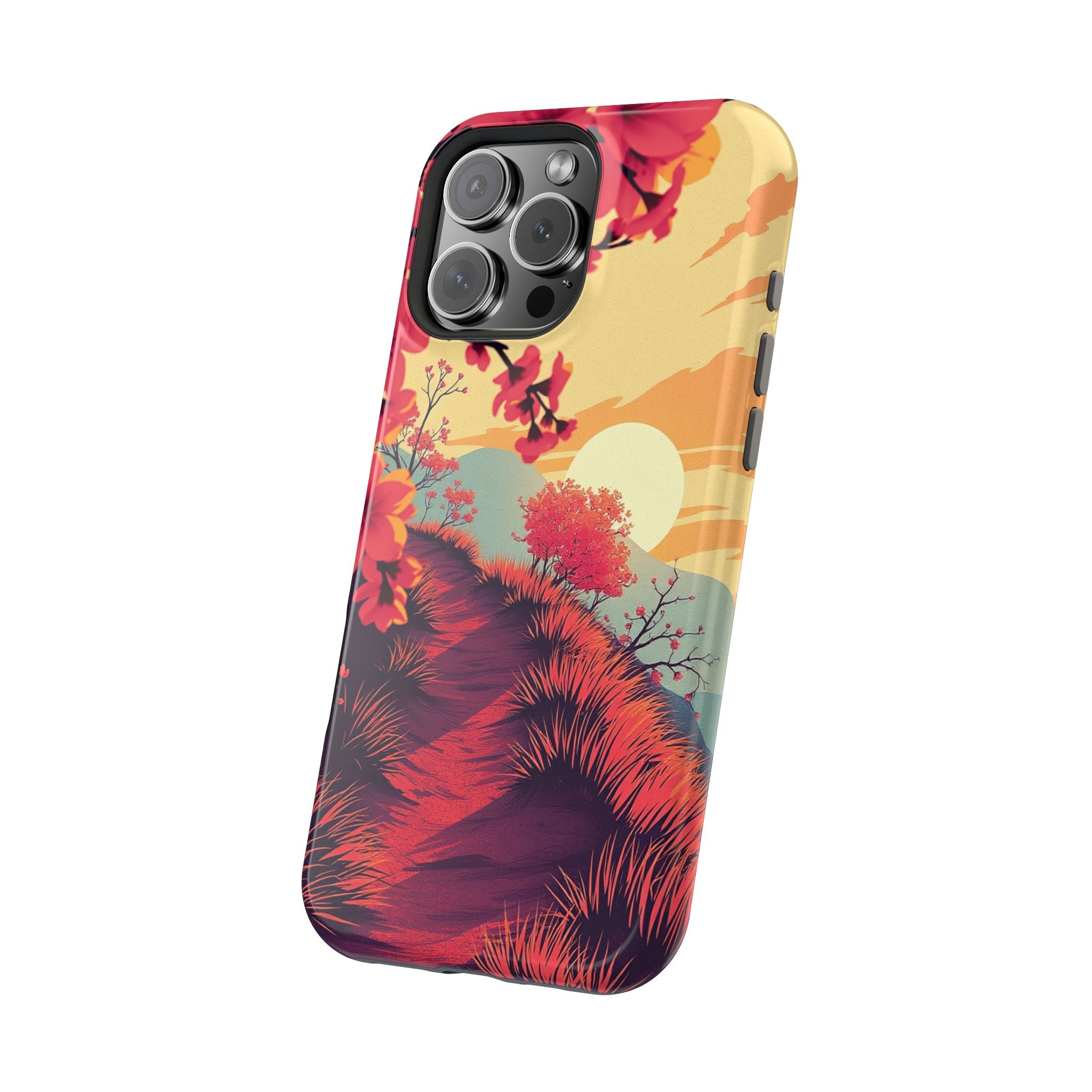 iPhone Sunset Amber And Peach Blossom Trail Soft iPhone 15 Finish · iPhone Case