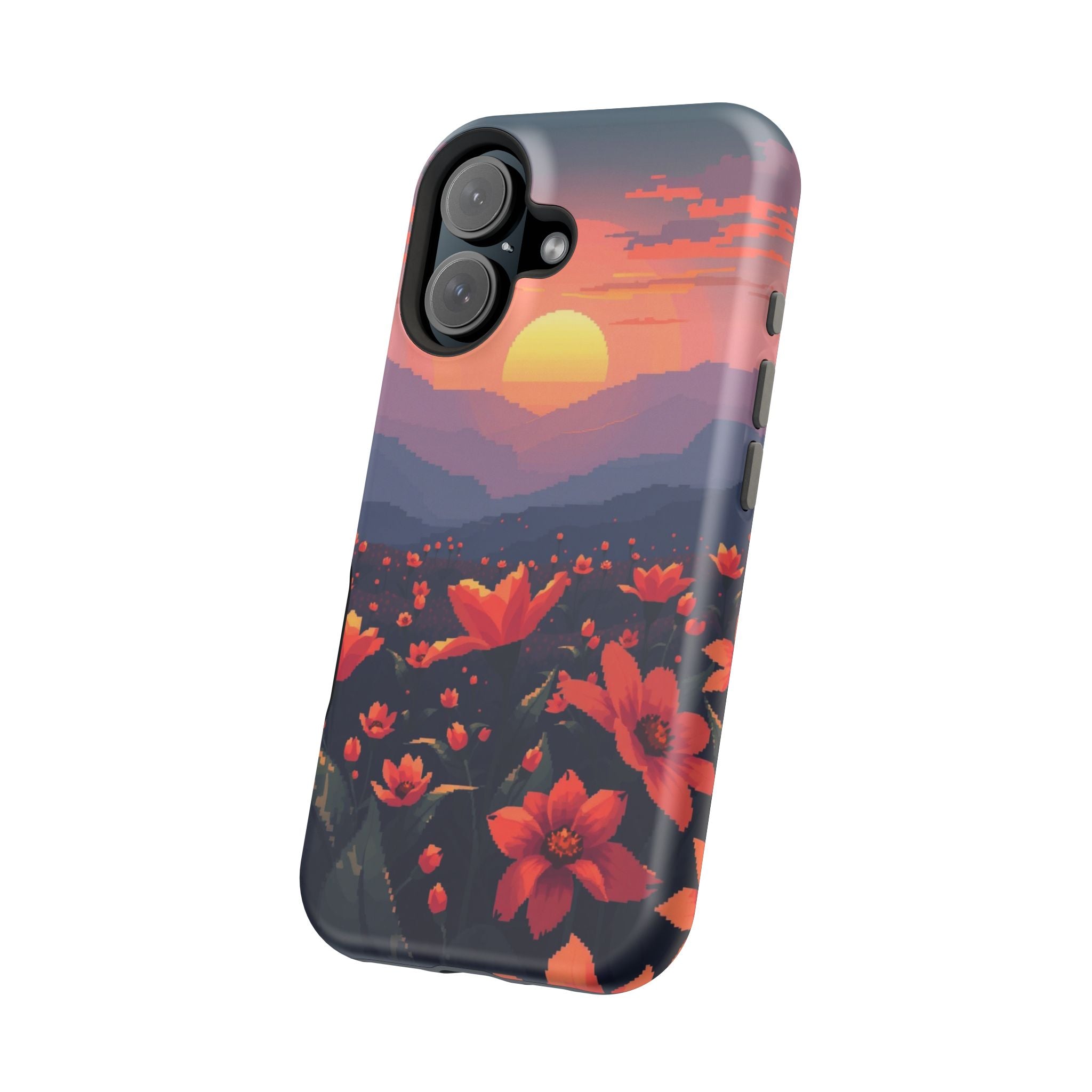 iPhone Sunset Amber And Peach Floral Geometric Soft iPhone Finish · iPhone Case
