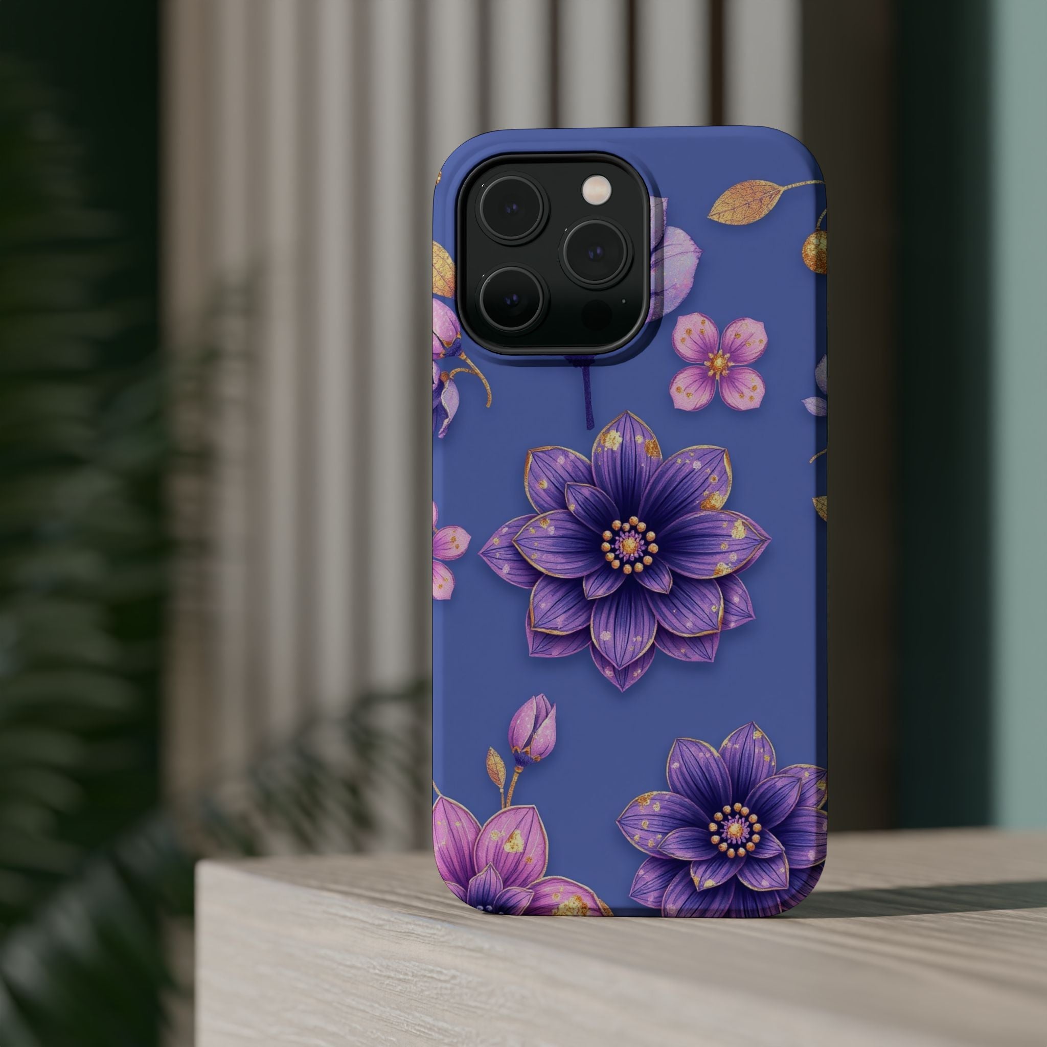 iPhone Indigo And Violet Floral Gold Foil Slim iPhone Everyday Designer · iPhone