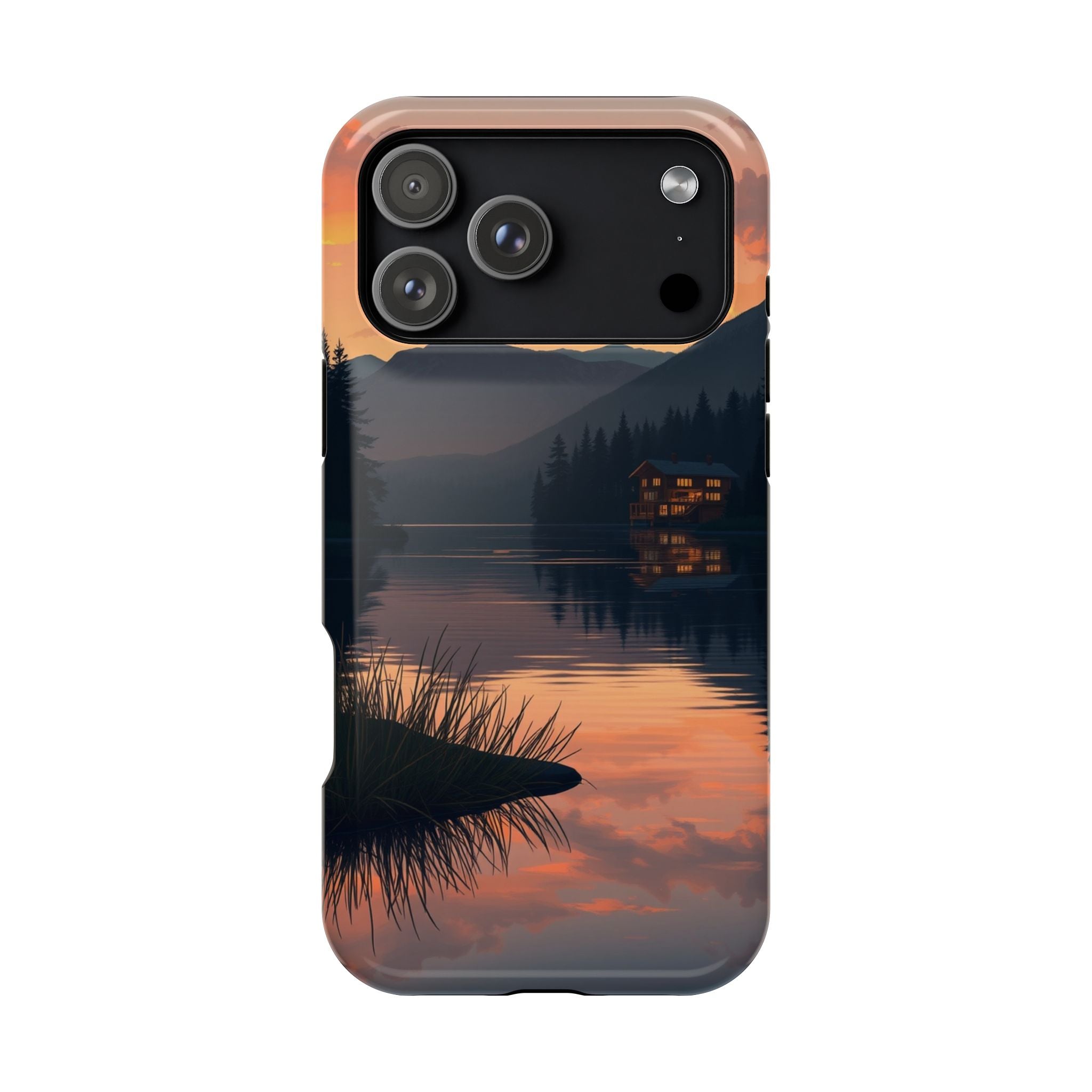 iPhone Sunset Amber And Peach Lake at Twilight Soft iPhone Finish · iPhone Case