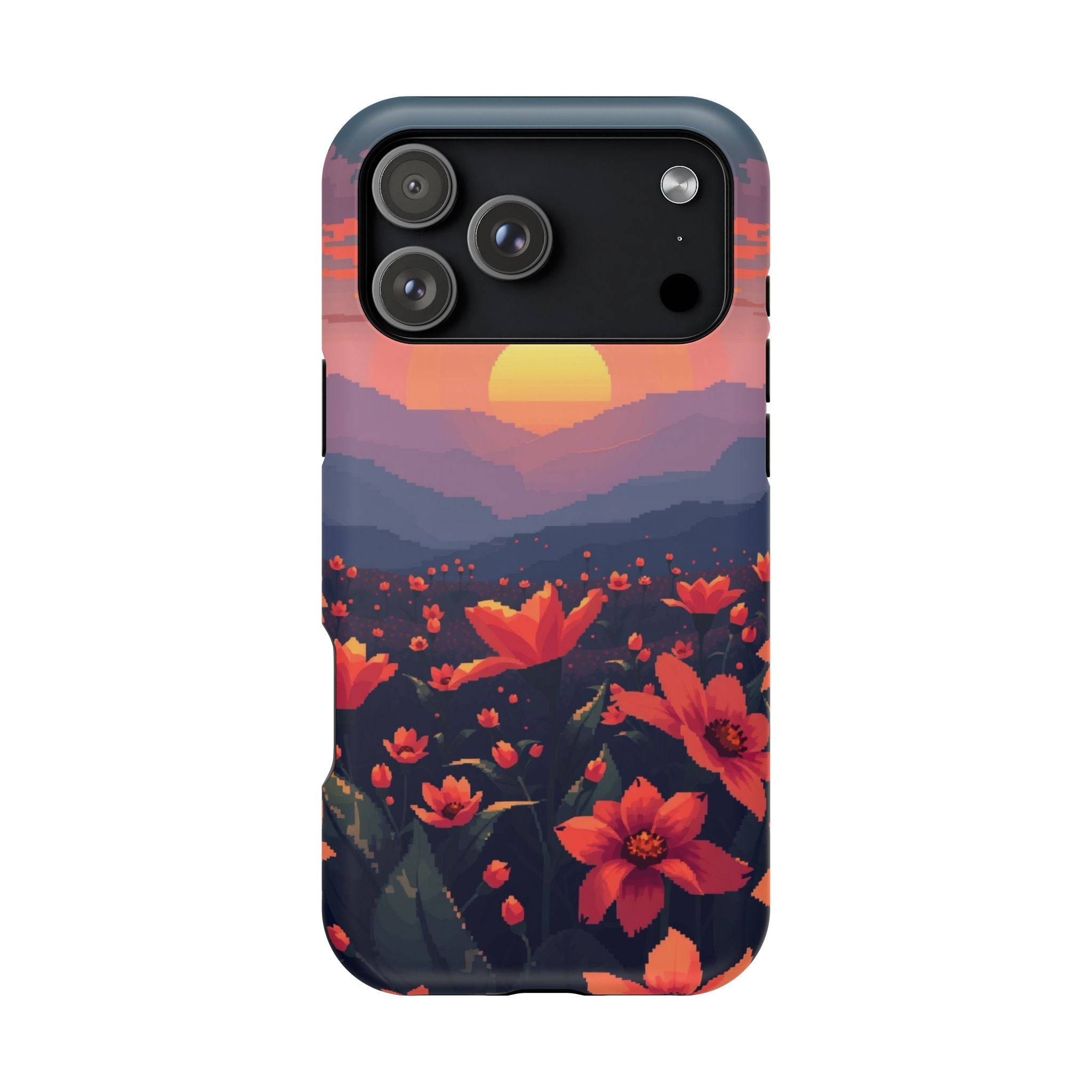 iPhone Sunset Amber And Peach Floral Geometric Soft iPhone Finish · iPhone Case