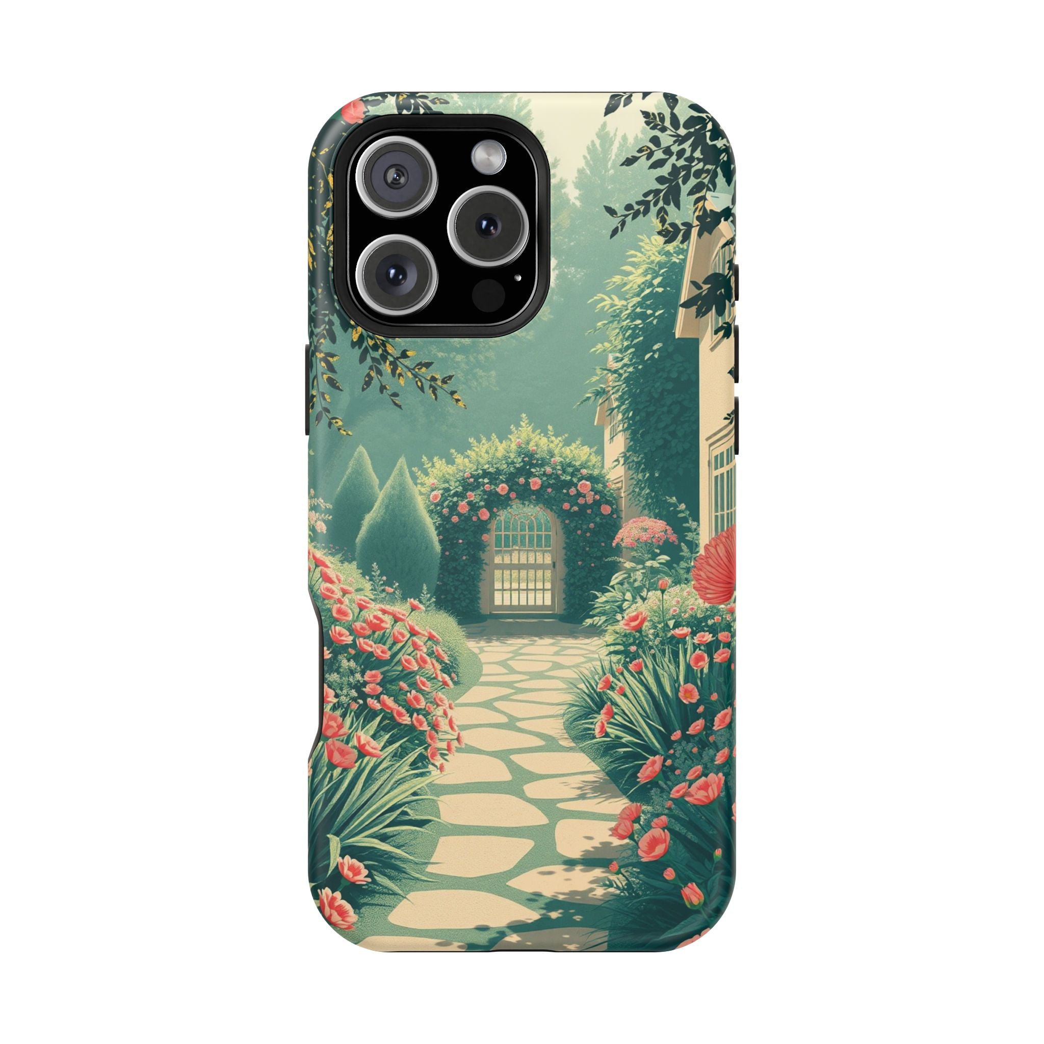 iPhone Teal And Coral Cottage Garden Slim Everyday Designer Case · iPhone Case
