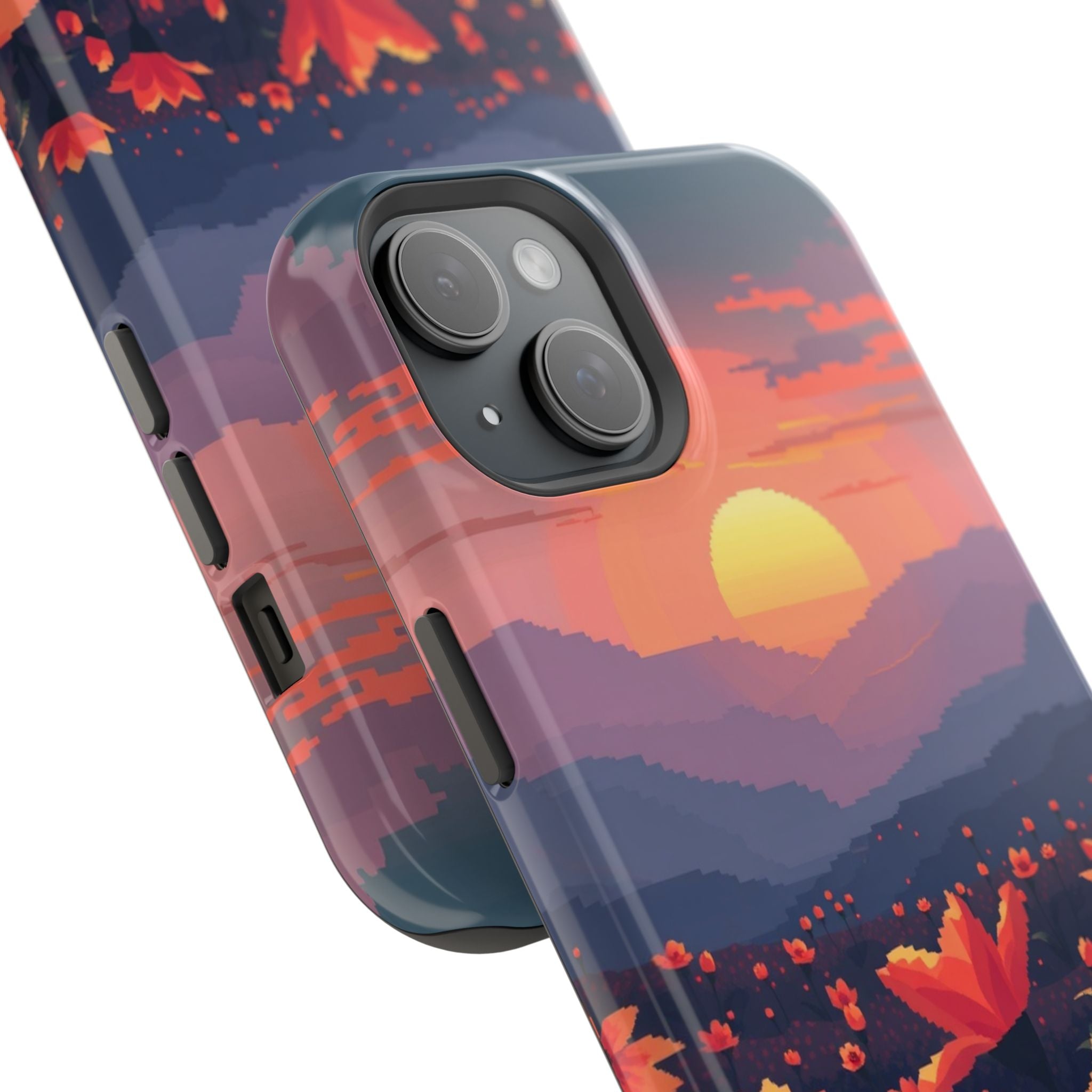 iPhone Sunset Amber And Peach Floral Geometric Soft iPhone Finish · iPhone Case