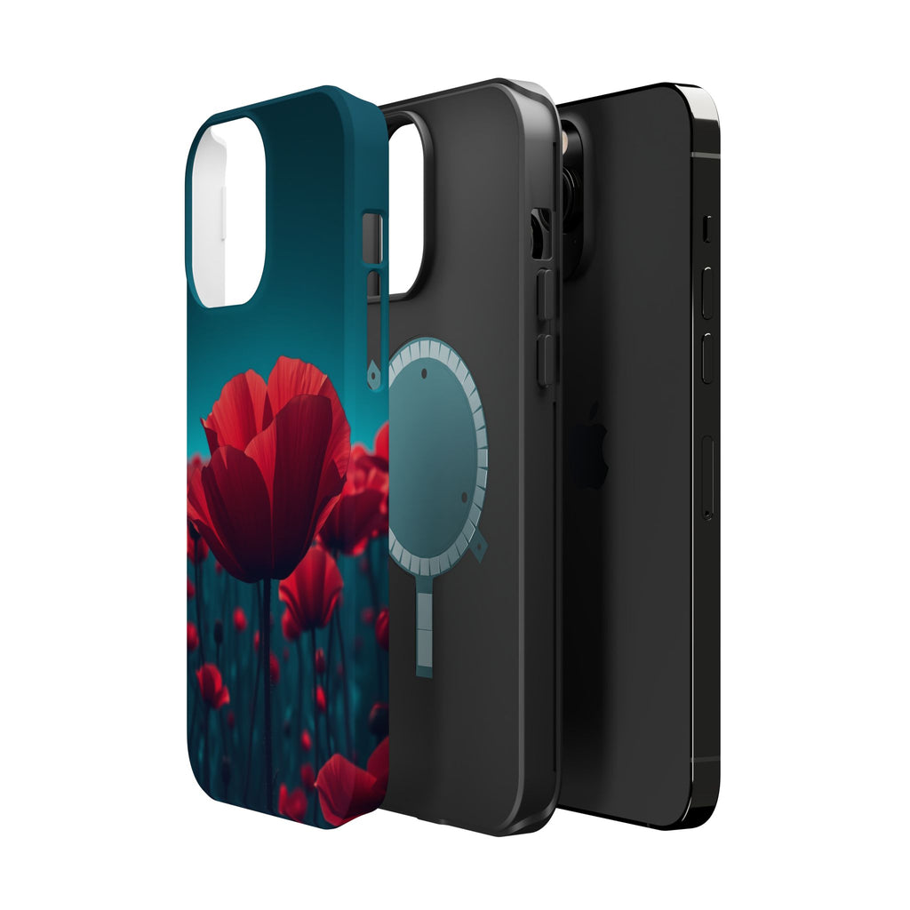 iPhone Teal And Coral Poppy Field Bold Modern Everyday Snap Case · iPhone Case