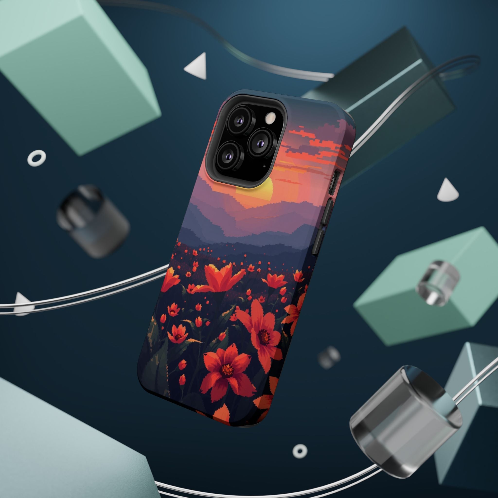 iPhone Sunset Amber And Peach Floral Geometric Soft iPhone Finish · iPhone Case