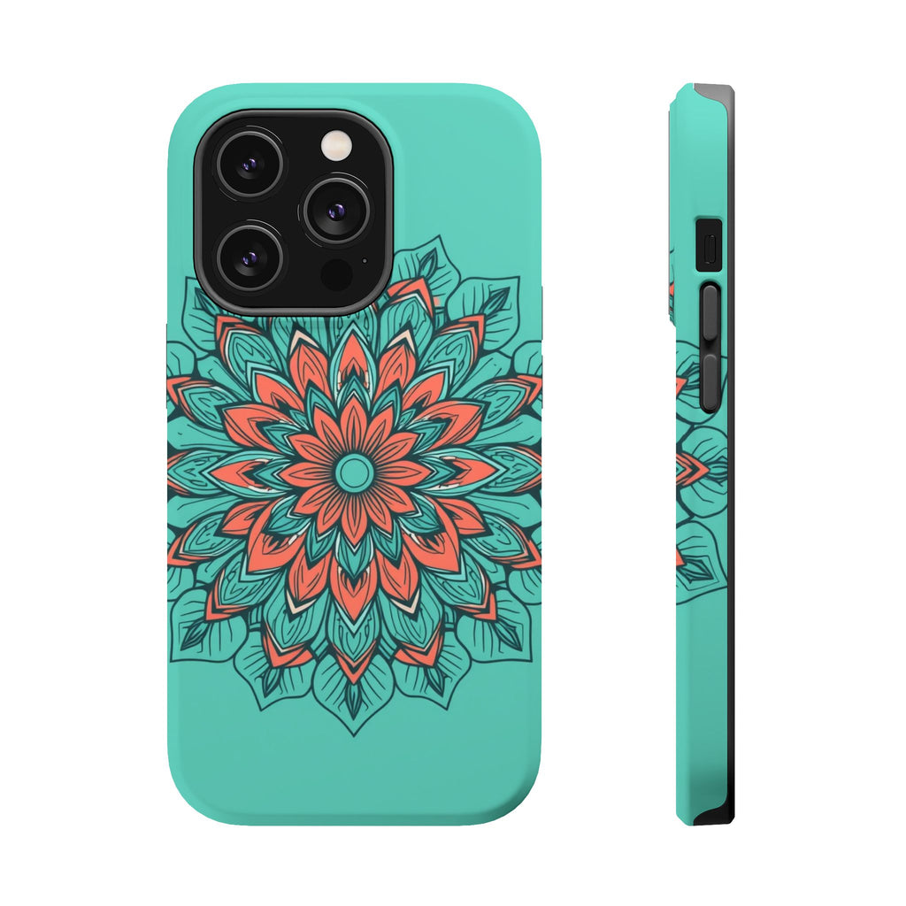 iPhone Teal And Coral Floral Mandala Slim Everyday Designer Case · iPhone Case