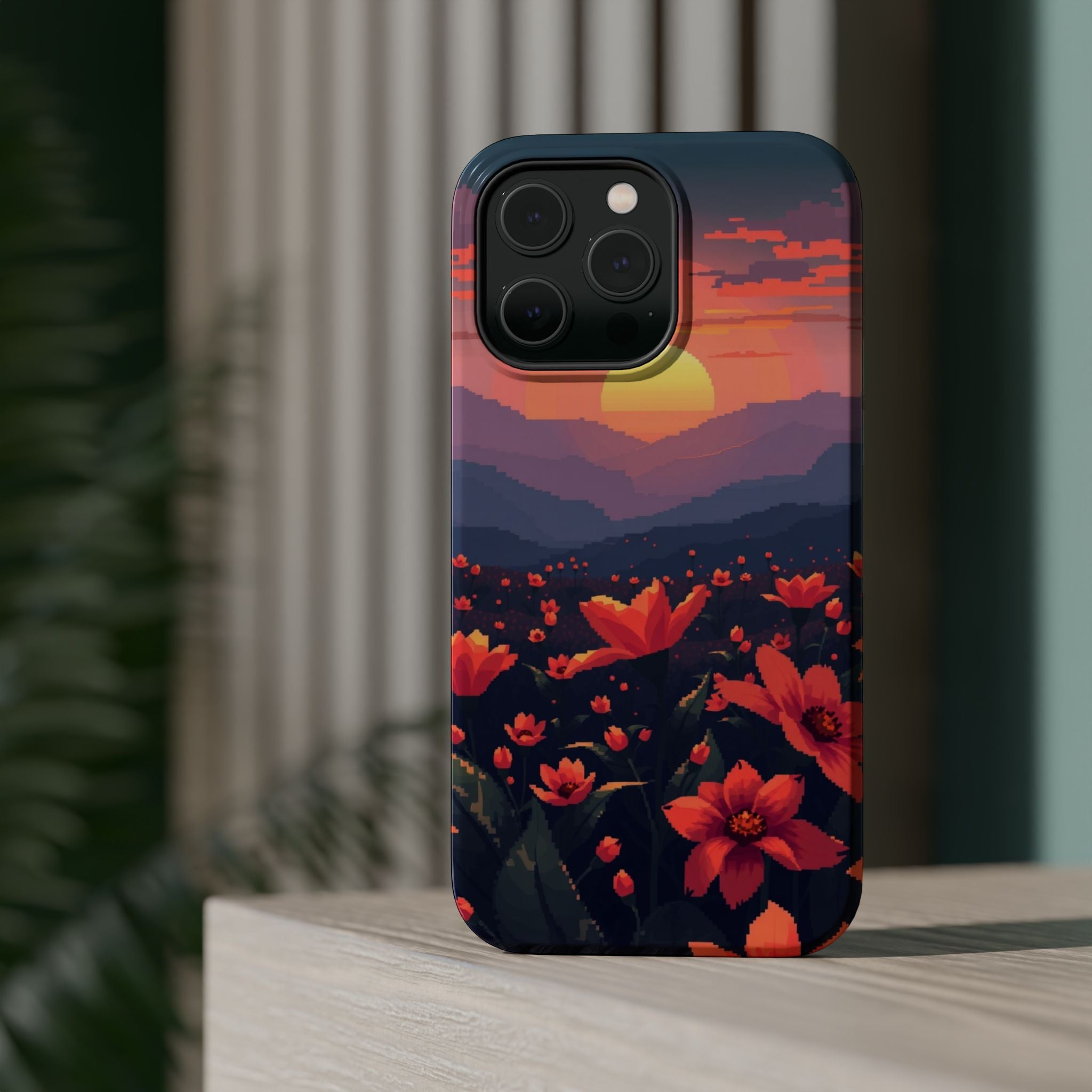 iPhone Sunset Amber And Peach Floral Geometric Soft iPhone Finish · iPhone Case