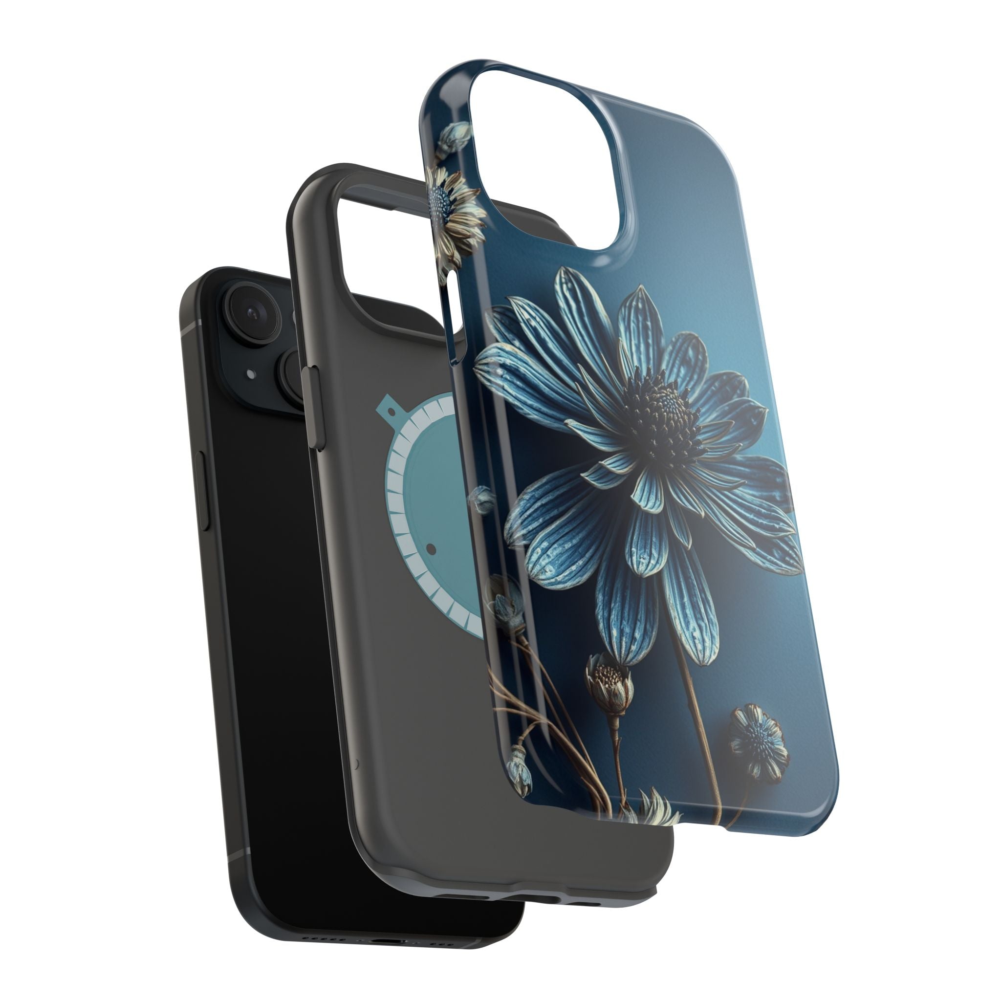 iPhone Midnight Blue And Silver Dried Flower Flat Lay iPhone 15 · iPhone Case