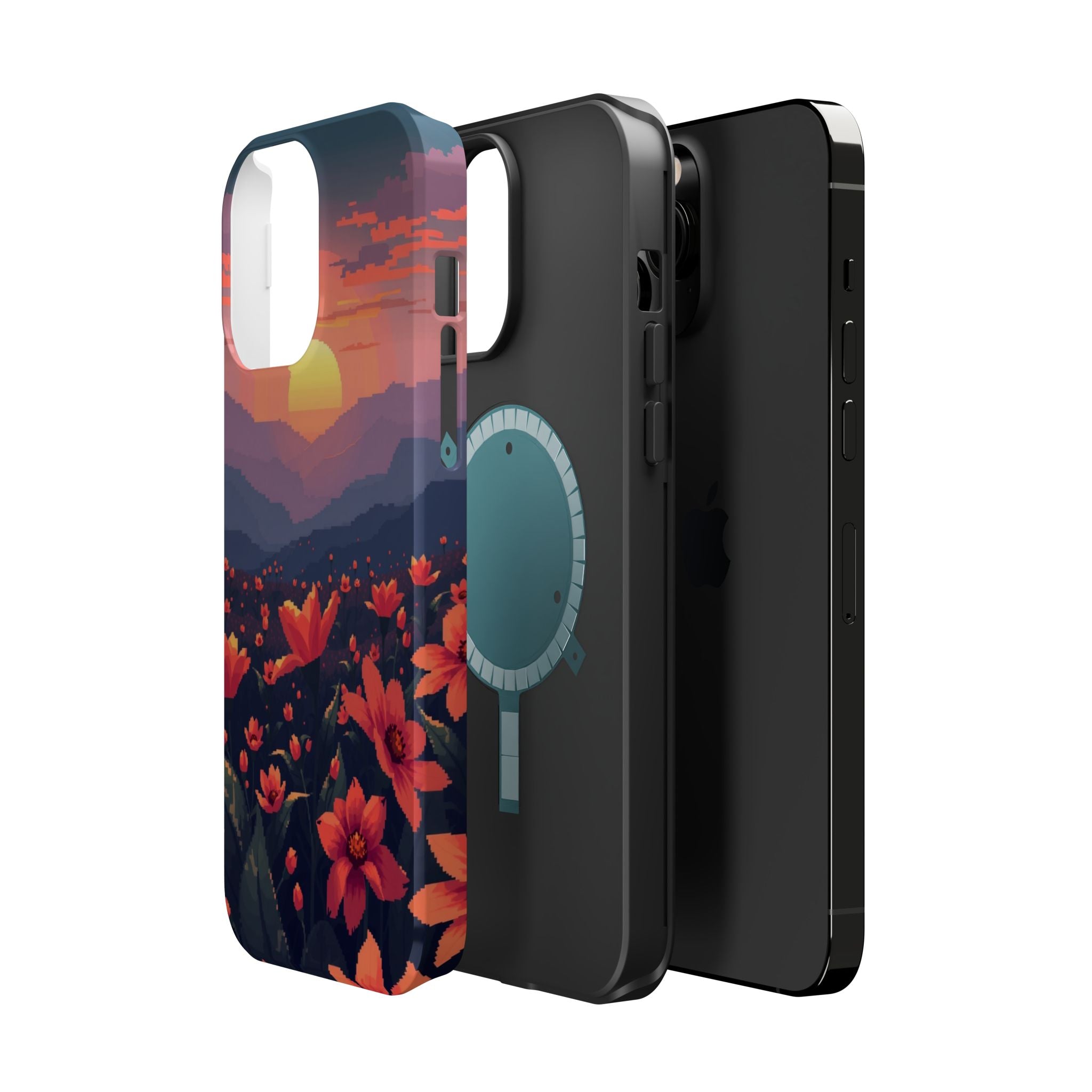 iPhone Sunset Amber And Peach Floral Geometric Soft iPhone Finish · iPhone Case