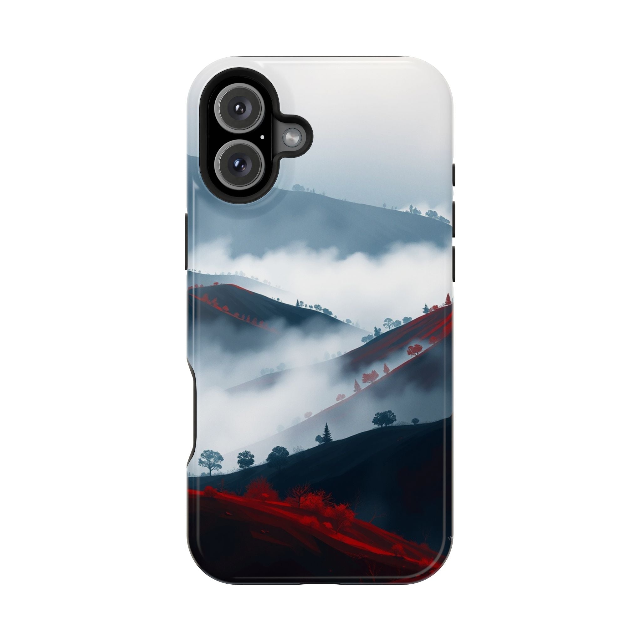 iPhone Black And Crimson Fog Rolling Over Hills Soft iPhone Finish · iPhone Case