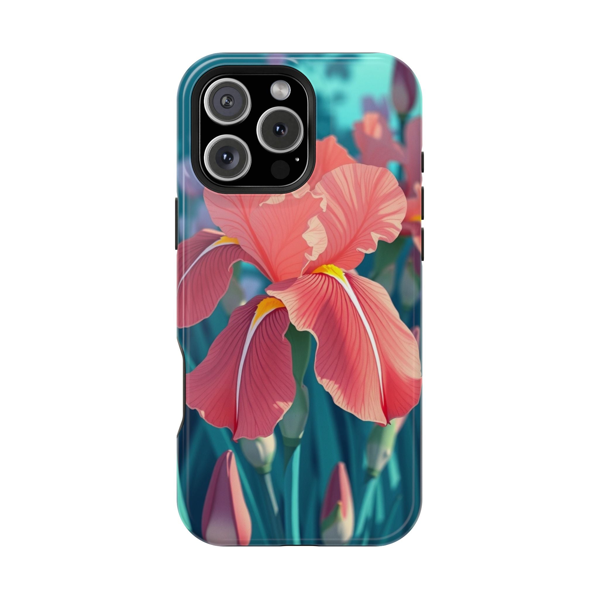 iPhone Teal And Coral Iris Garden Bold Modern Everyday Snap Case · iPhone Case