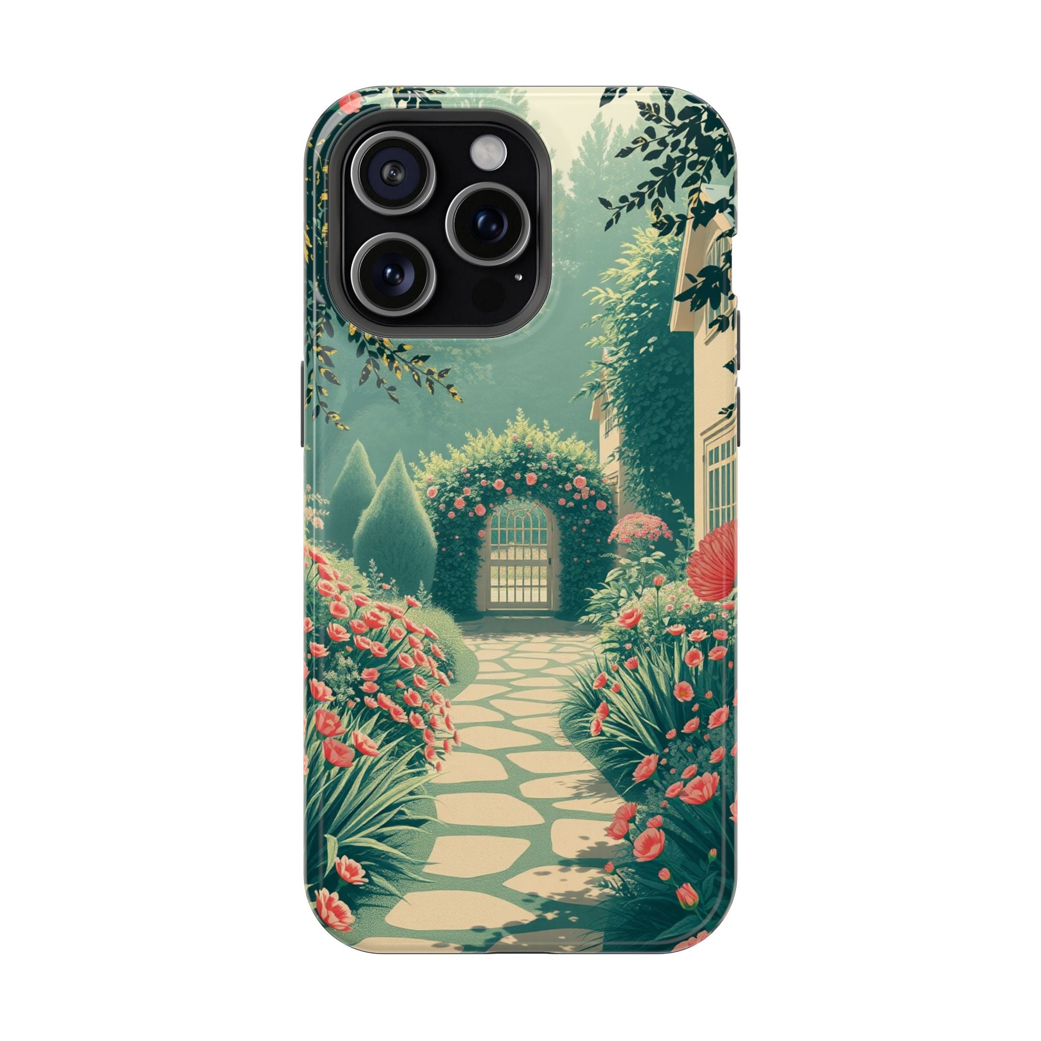iPhone Teal And Coral Cottage Garden Slim Everyday Designer Case · iPhone Case
