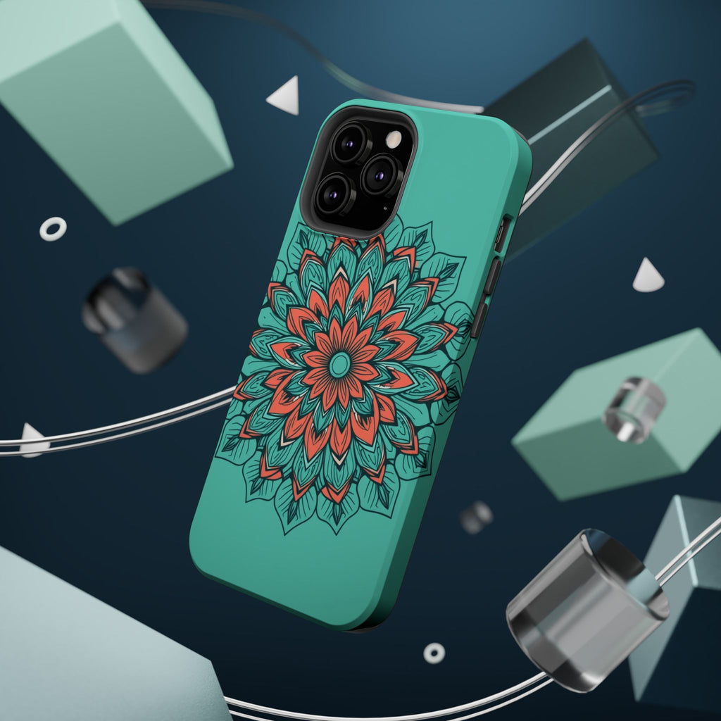 iPhone Teal And Coral Floral Mandala Slim Everyday Designer Case · iPhone Case