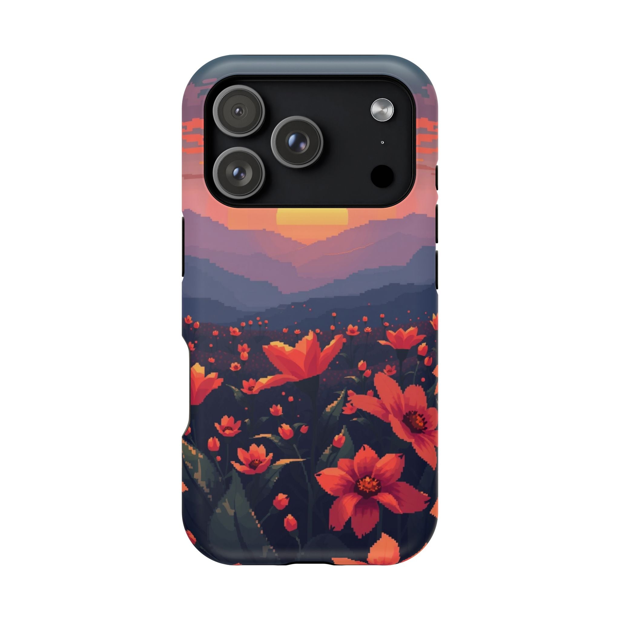 iPhone Sunset Amber And Peach Floral Geometric Soft iPhone Finish · iPhone Case