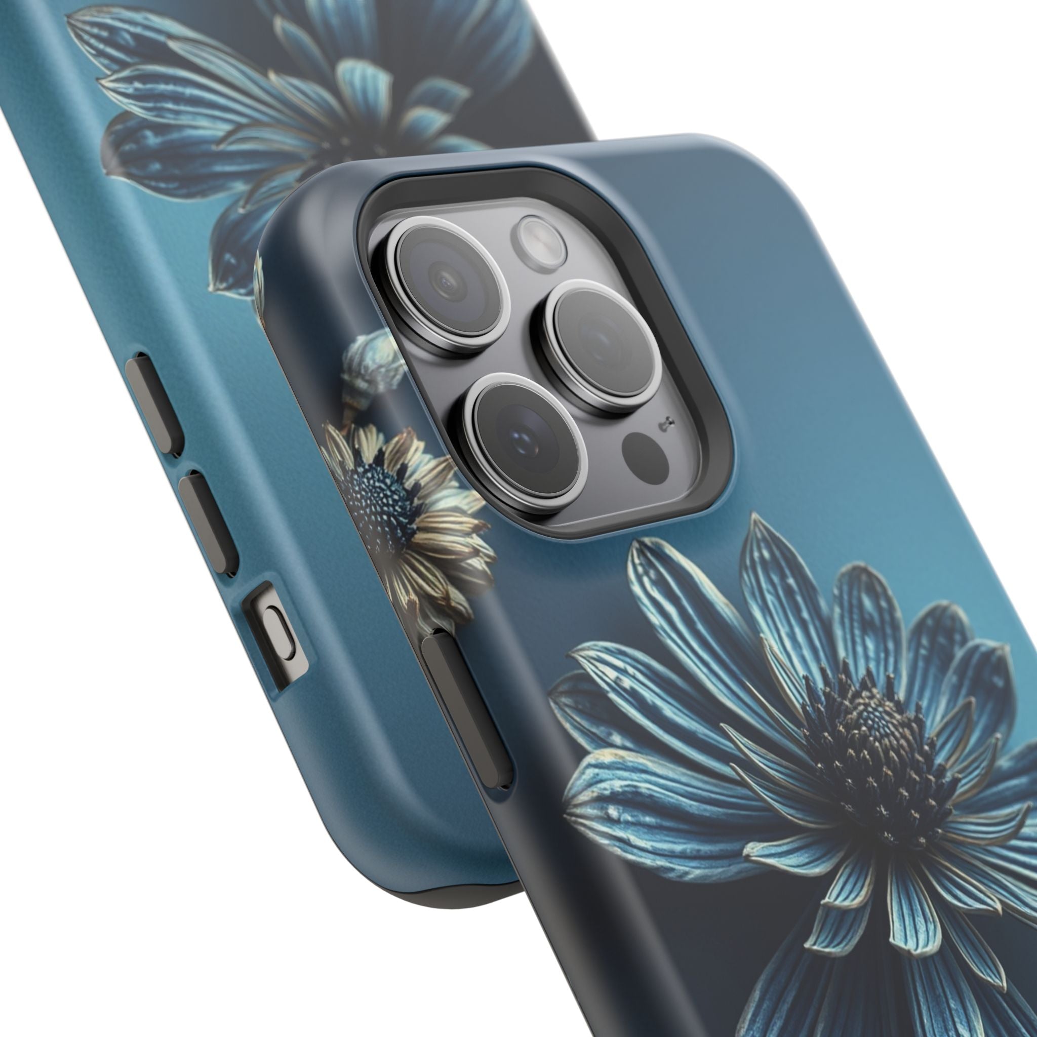 iPhone Midnight Blue And Silver Dried Flower Flat Lay iPhone 15 · iPhone Case