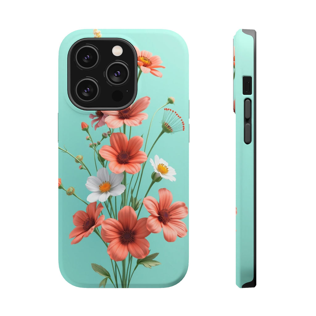 iPhone Teal And Coral Wildflower Bunch Slim Everyday Designer Case · iPhone Case