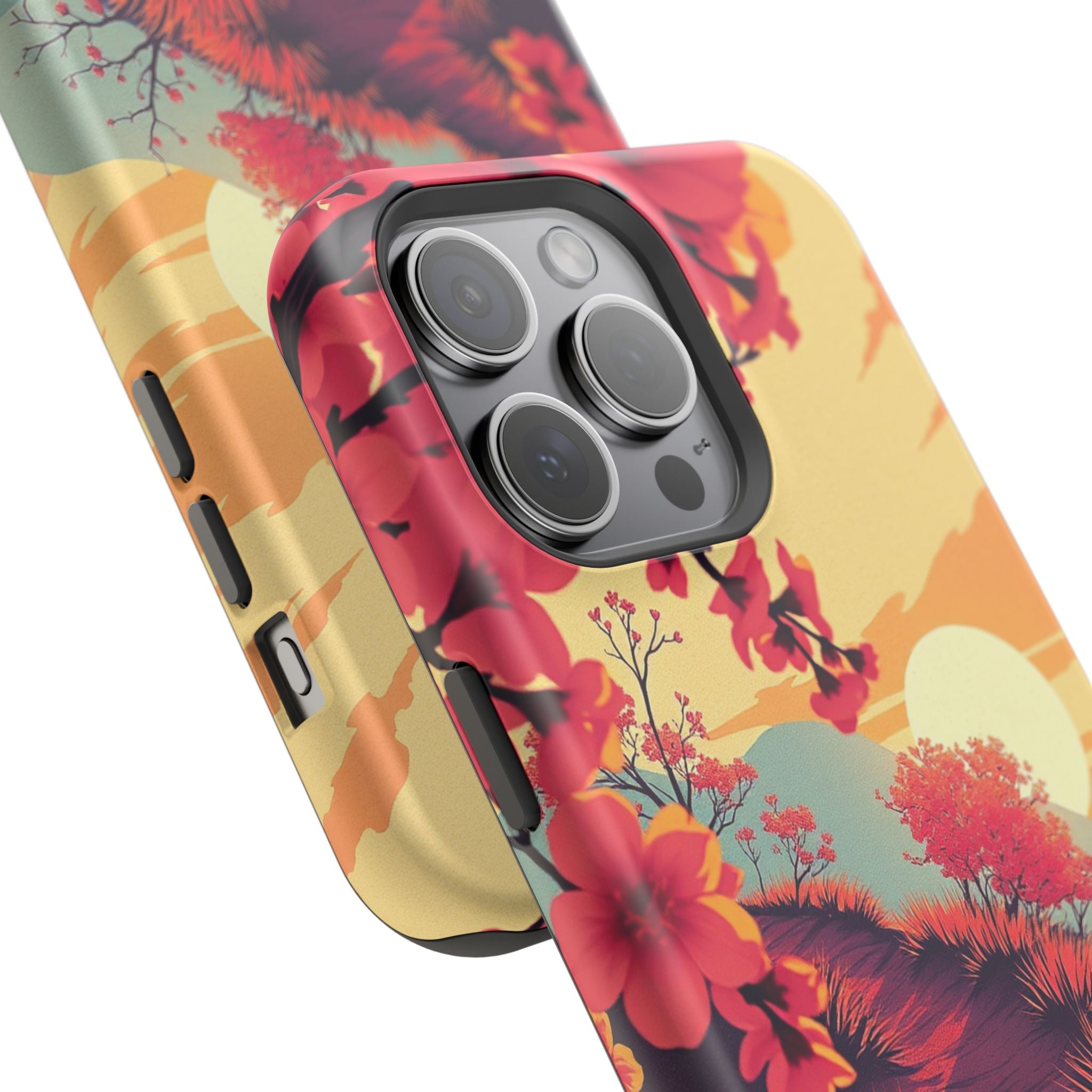 iPhone Sunset Amber And Peach Blossom Trail Soft iPhone 15 Finish · iPhone Case