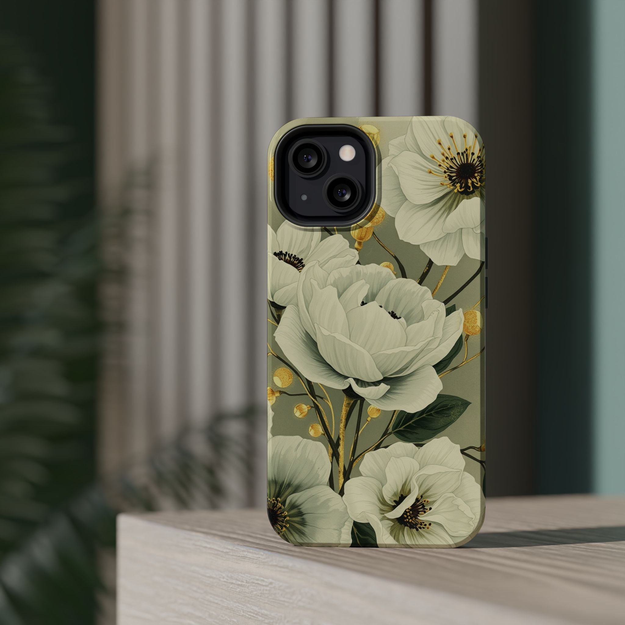 iPhone Sage And Ivory Floral Ink Wash Slim Everyday iPhone 14 Designer · iPhone