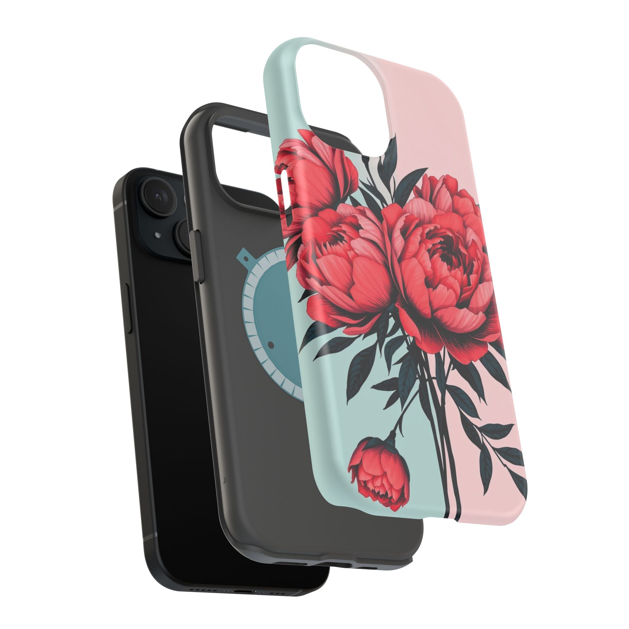 iPhone Teal And Coral Peony Bouquet Artistic Everyday Cas Slim Snap Case · iPhon