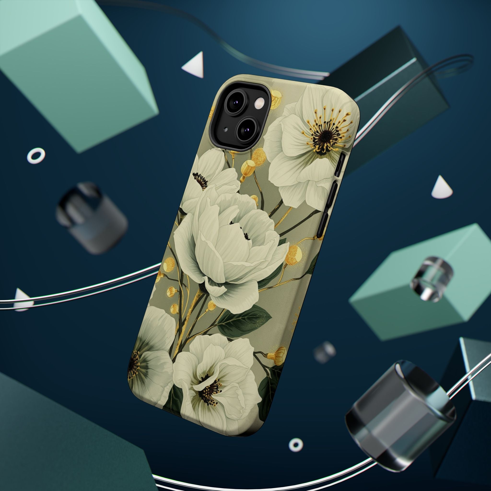 iPhone Sage And Ivory Floral Ink Wash Slim Everyday iPhone 14 Designer · iPhone