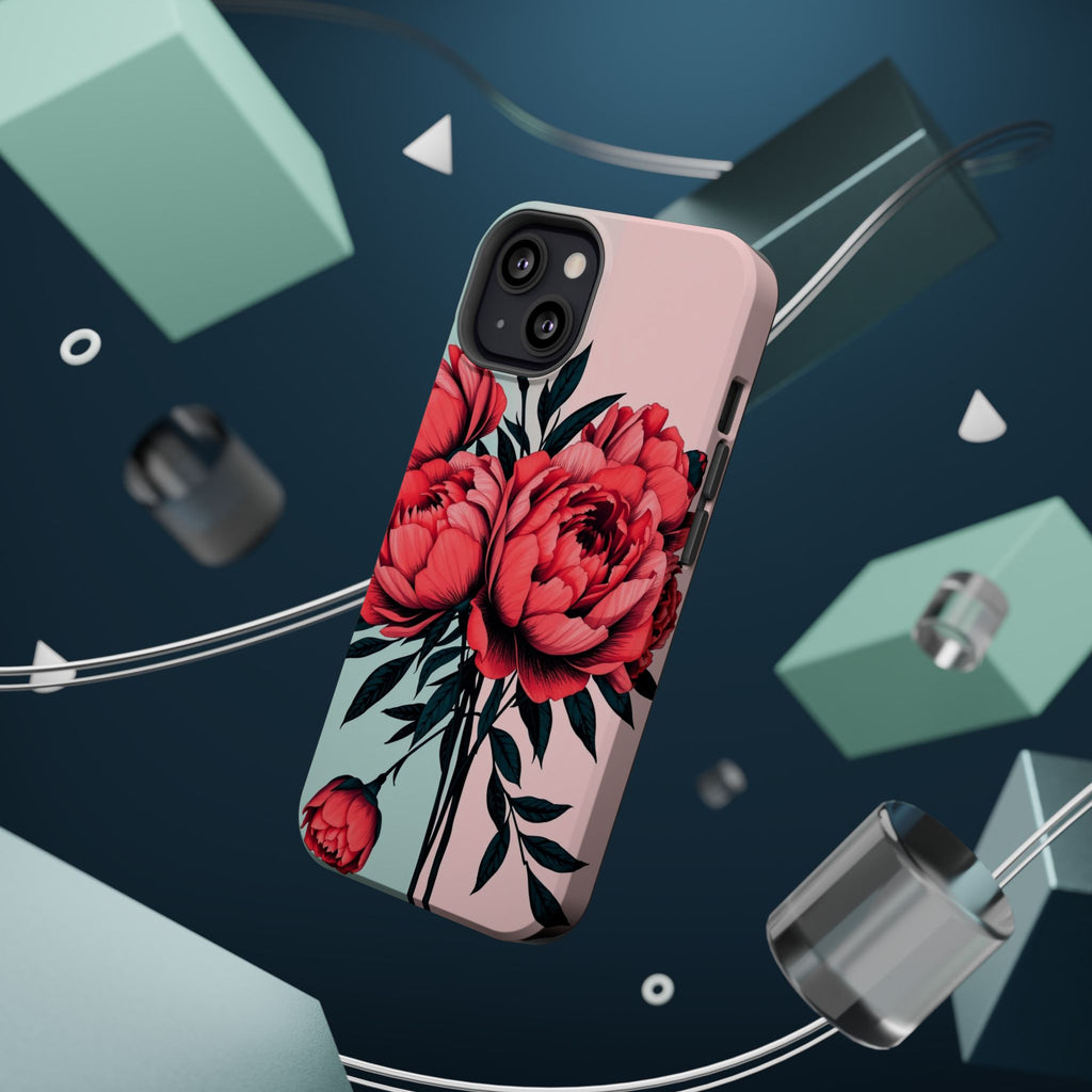 iPhone Teal And Coral Peony Bouquet Artistic Everyday Cas Slim Snap Case · iPhon