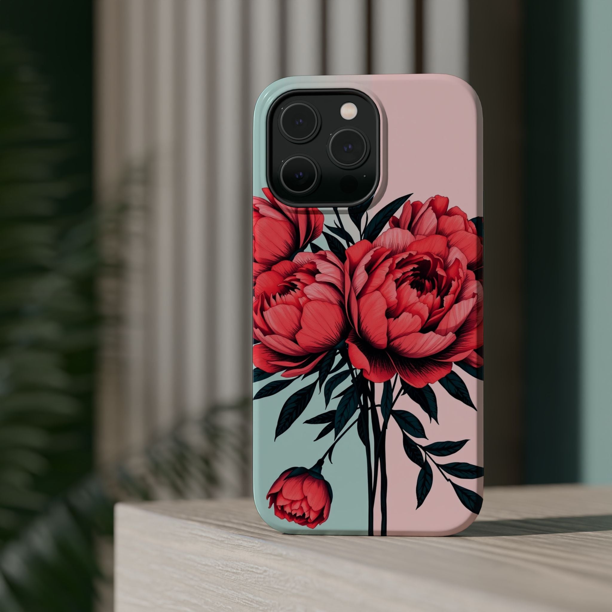 iPhone Teal And Coral Peony Bouquet Artistic Everyday Cas Slim Snap Case · iPhon