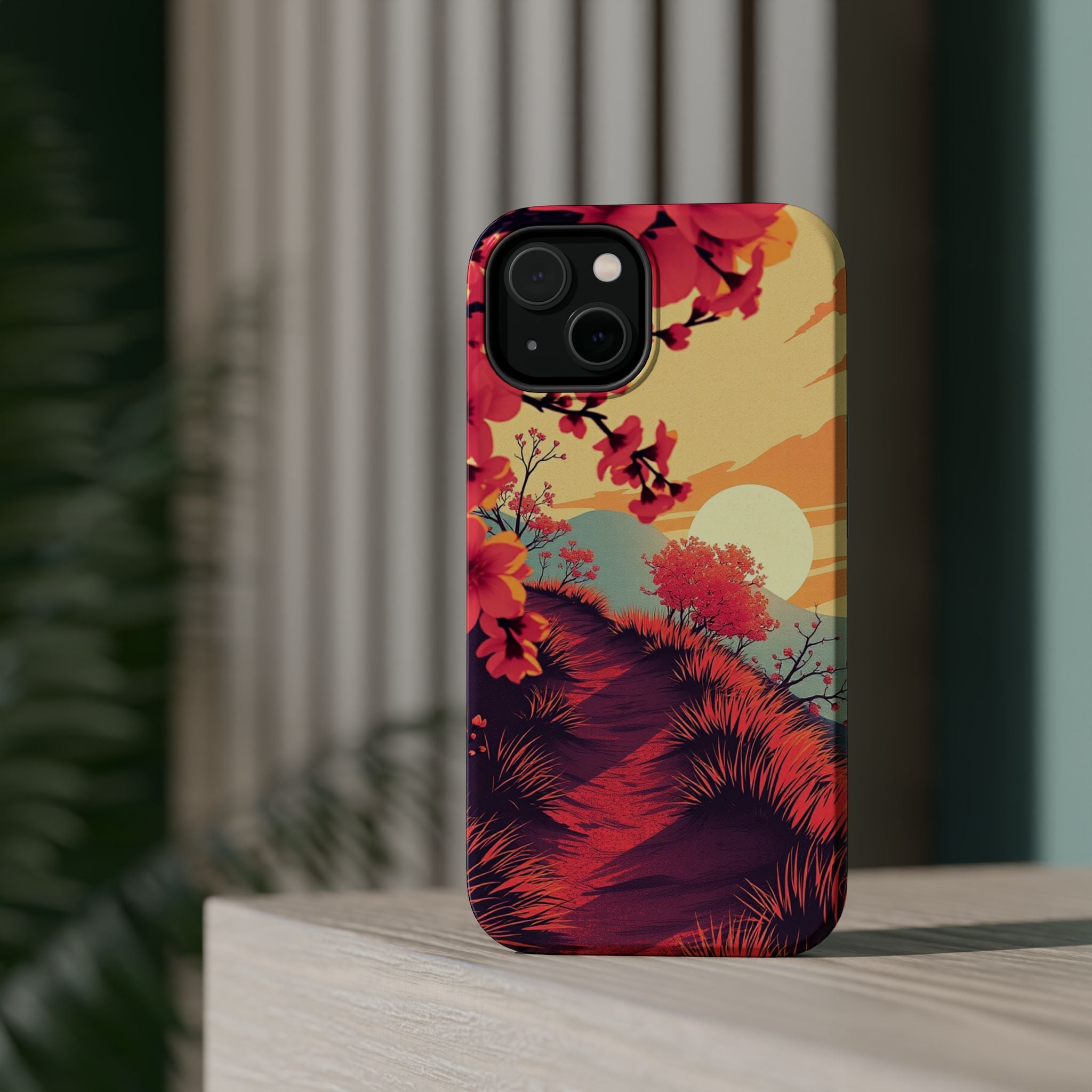 iPhone Sunset Amber And Peach Blossom Trail Soft iPhone 15 Finish · iPhone Case