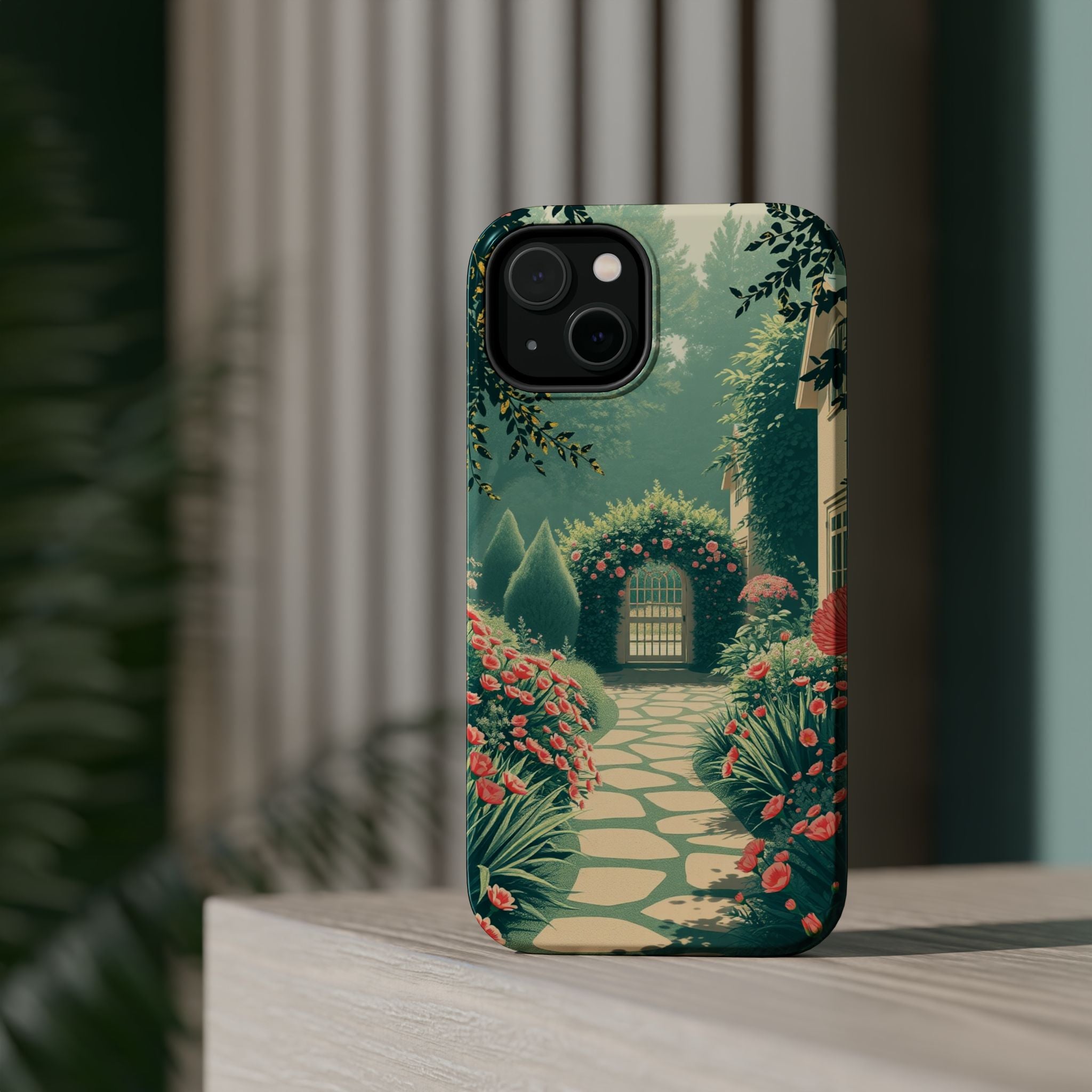 iPhone Teal And Coral Cottage Garden Slim Everyday Designer Case · iPhone Case