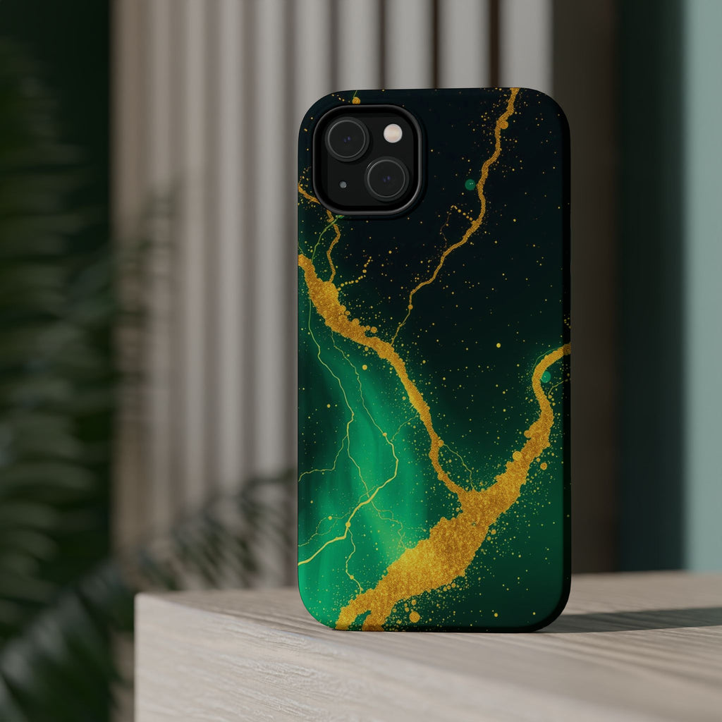 iPhone Emerald Green And Gold Petal Storm Slim iPhone Everyday Designer · iPhone