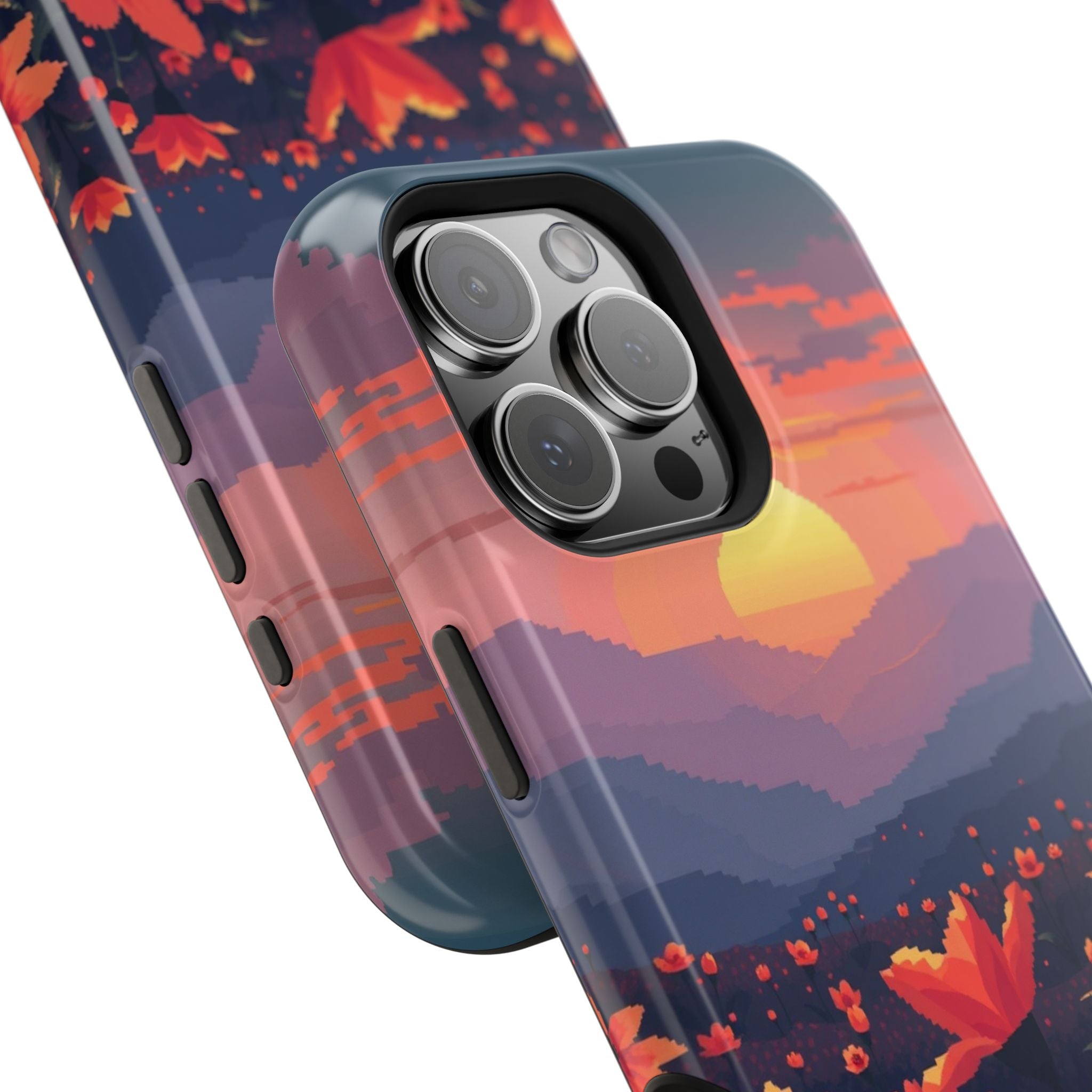 iPhone Sunset Amber And Peach Floral Geometric Soft iPhone Finish · iPhone Case