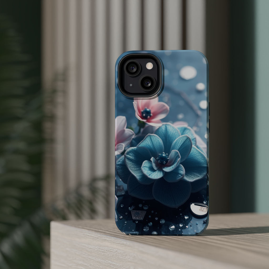 iPhone Midnight Blue And Silver Floral Terrazzo Soft iPhone Finish · iPhone Case