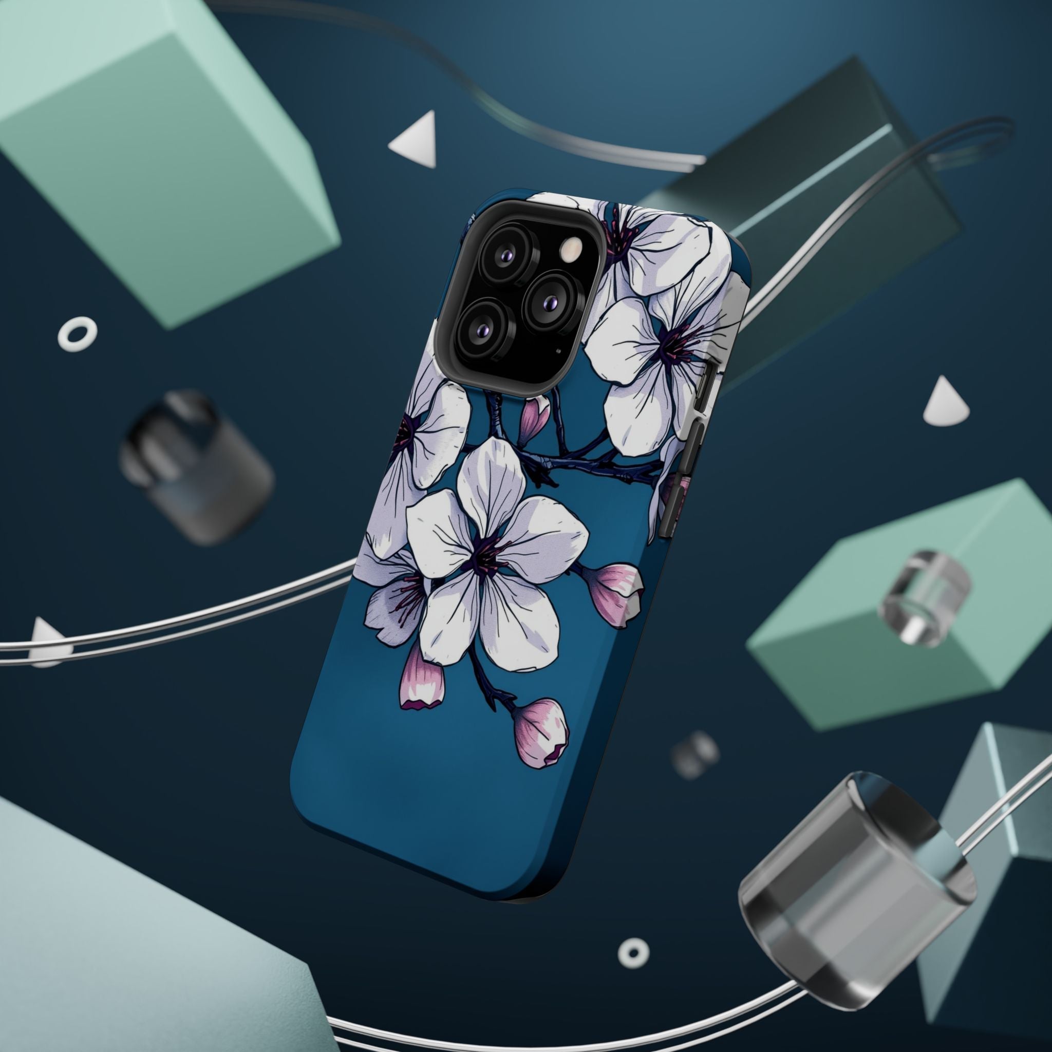 iPhone Midnight Blue And Silver Cherry Blossom Soft iPhone Finish · iPhone Case
