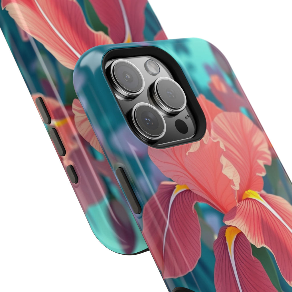 iPhone Teal And Coral Iris Garden Bold Modern Everyday Snap Case · iPhone Case