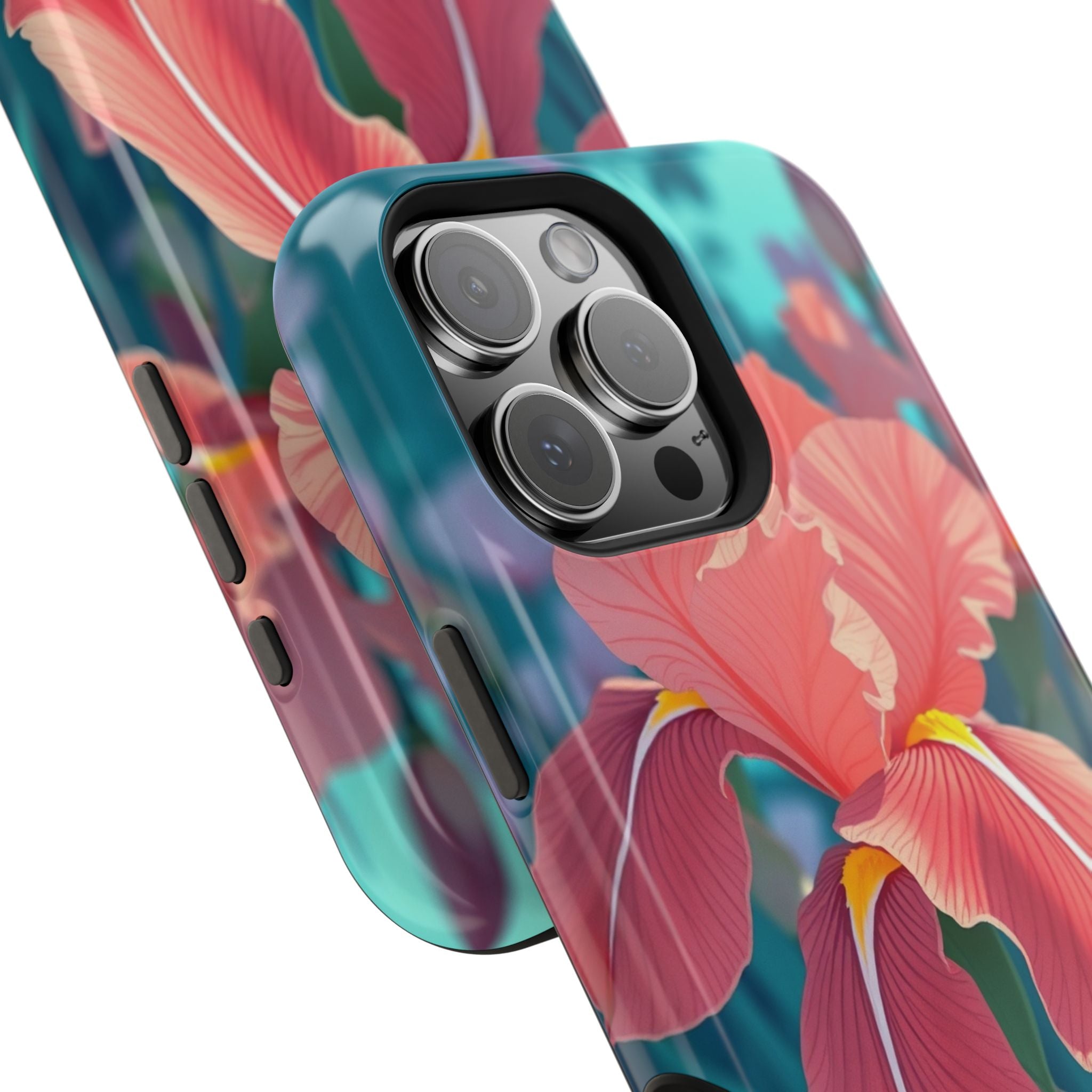 iPhone Teal And Coral Iris Garden Bold Modern Everyday Snap Case · iPhone Case