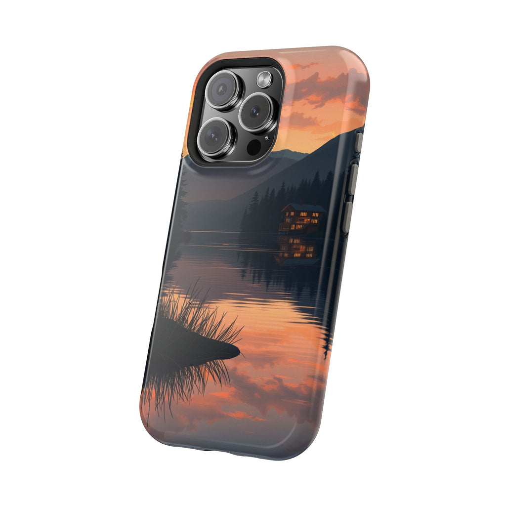 iPhone Sunset Amber And Peach Lake at Twilight Soft iPhone Finish · iPhone Case
