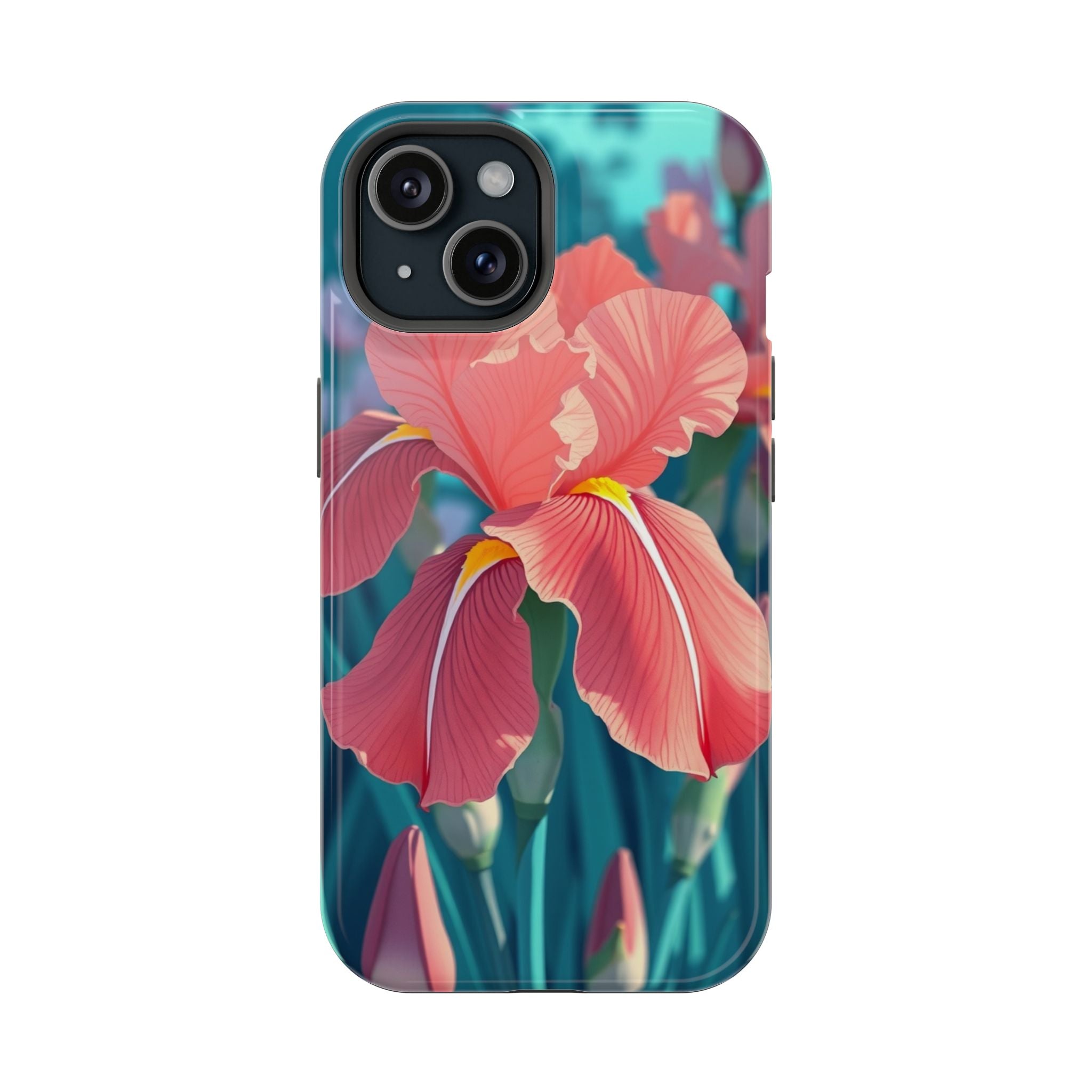 iPhone Teal And Coral Iris Garden Bold Modern Everyday Snap Case · iPhone Case