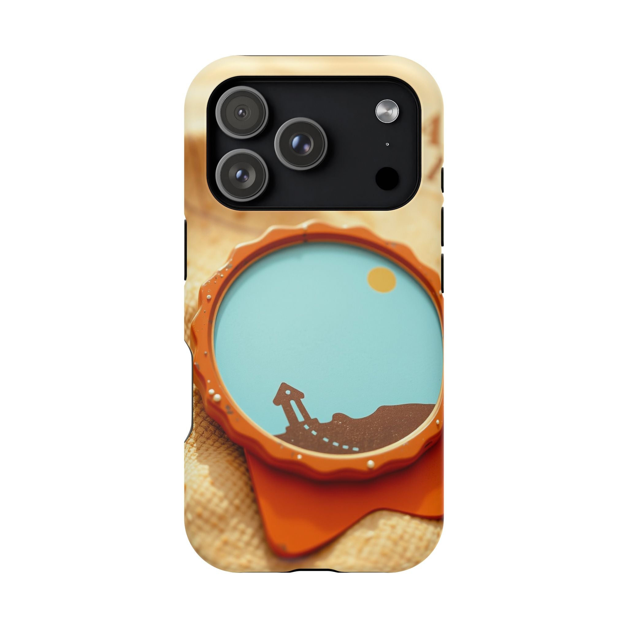 iPhone Burnt Orange And Sand Retro Travel Badge Soft Finish Everyday Case · iPho