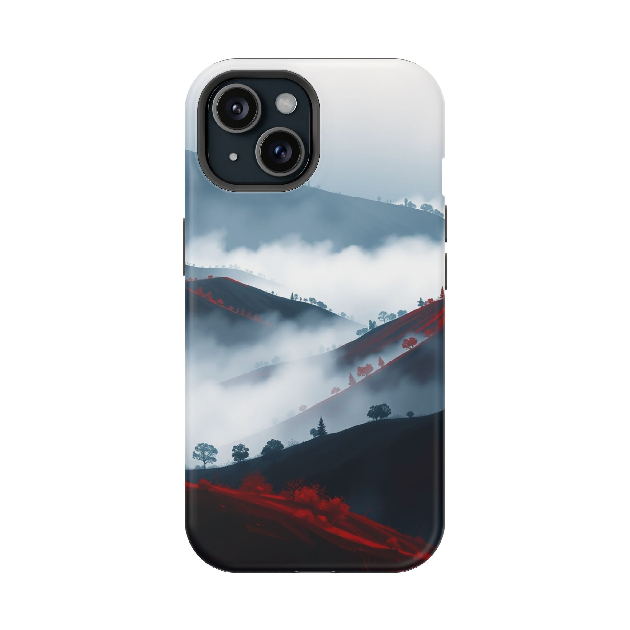 iPhone Black And Crimson Fog Rolling Over Hills Soft iPhone Finish · iPhone Case