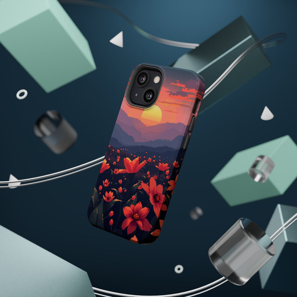 iPhone Sunset Amber And Peach Floral Geometric Soft iPhone Finish · iPhone Case