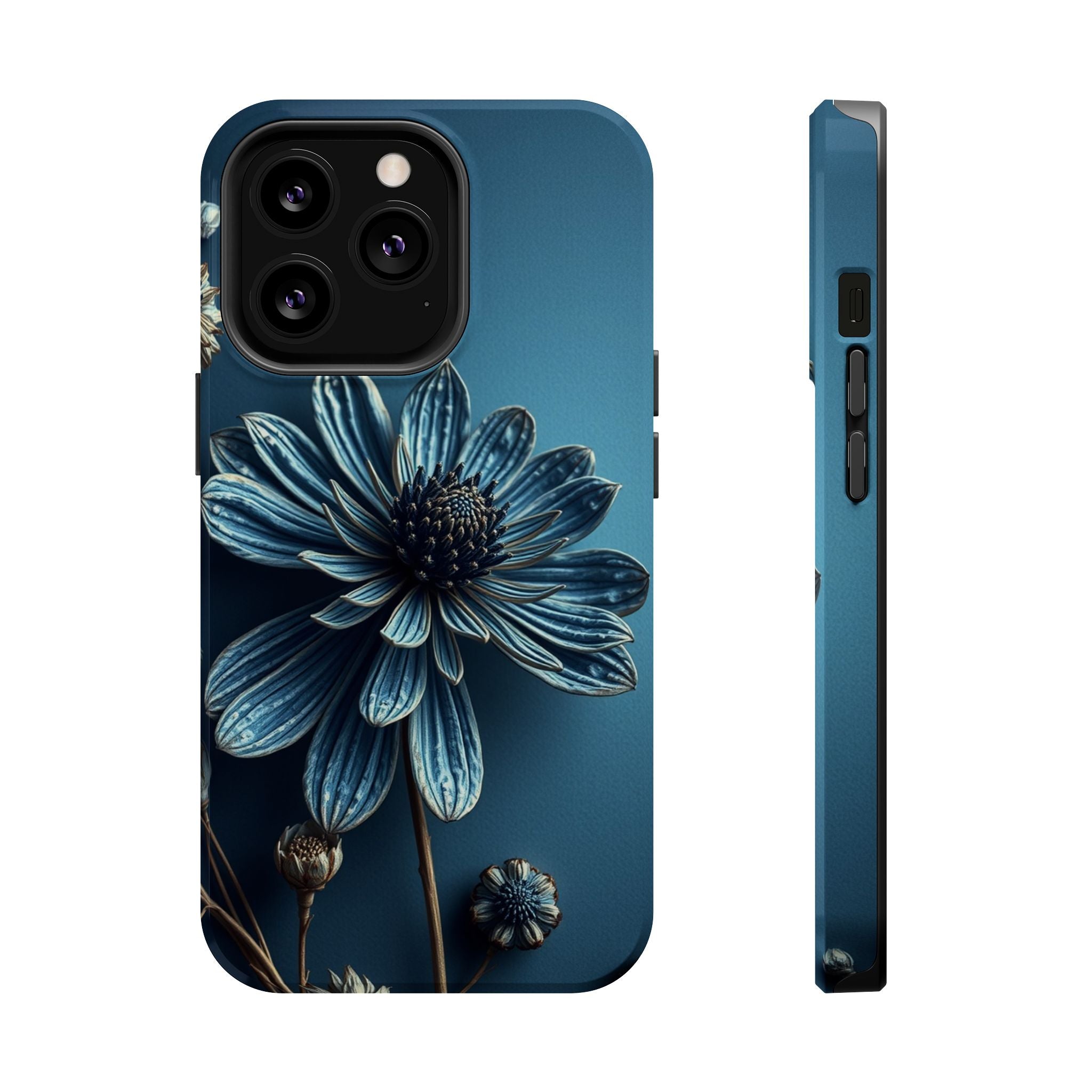 iPhone Midnight Blue And Silver Dried Flower Flat Lay iPhone 15 · iPhone Case