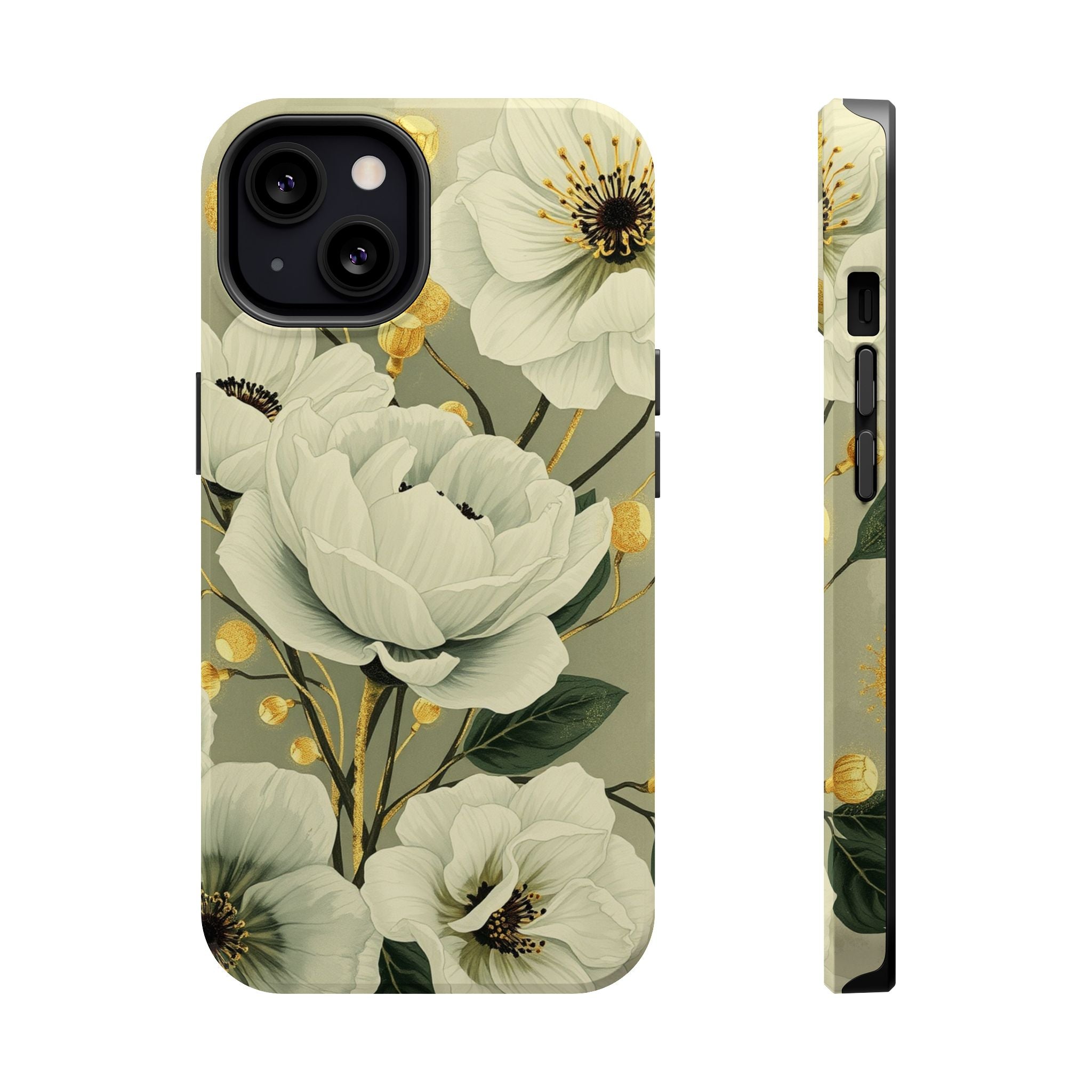 iPhone Sage And Ivory Floral Ink Wash Slim Everyday iPhone 14 Designer · iPhone