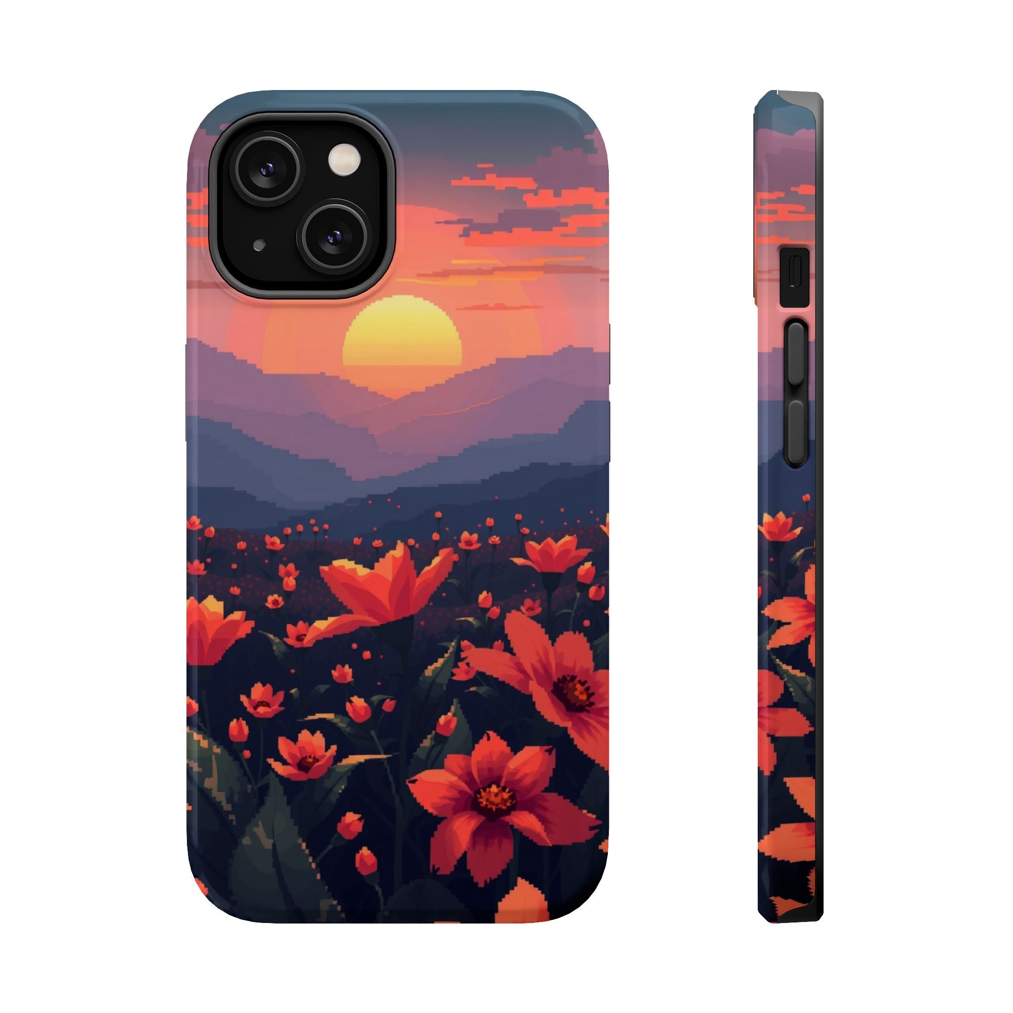 iPhone Sunset Amber And Peach Floral Geometric Soft iPhone Finish · iPhone Case