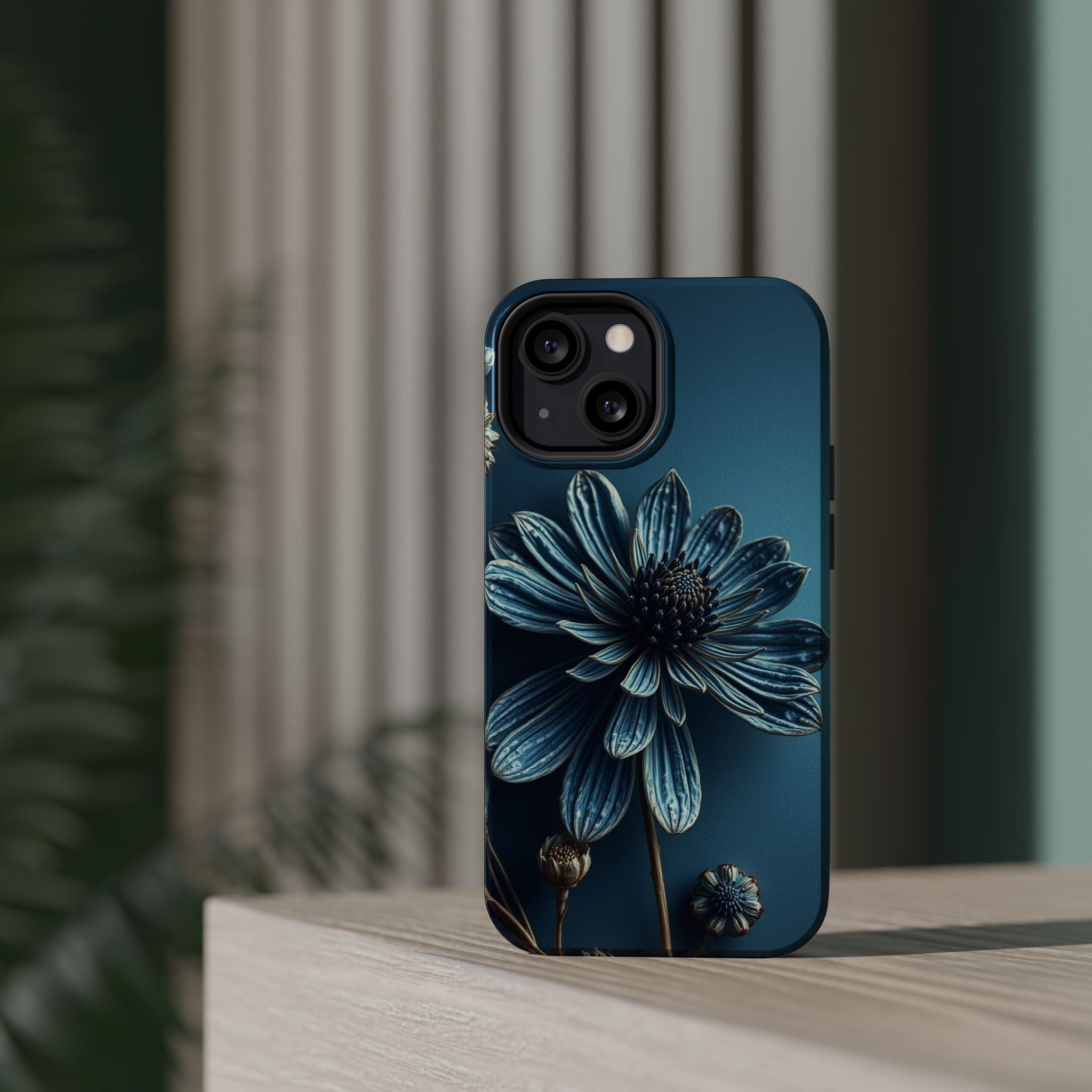 iPhone Midnight Blue And Silver Dried Flower Flat Lay iPhone 15 · iPhone Case