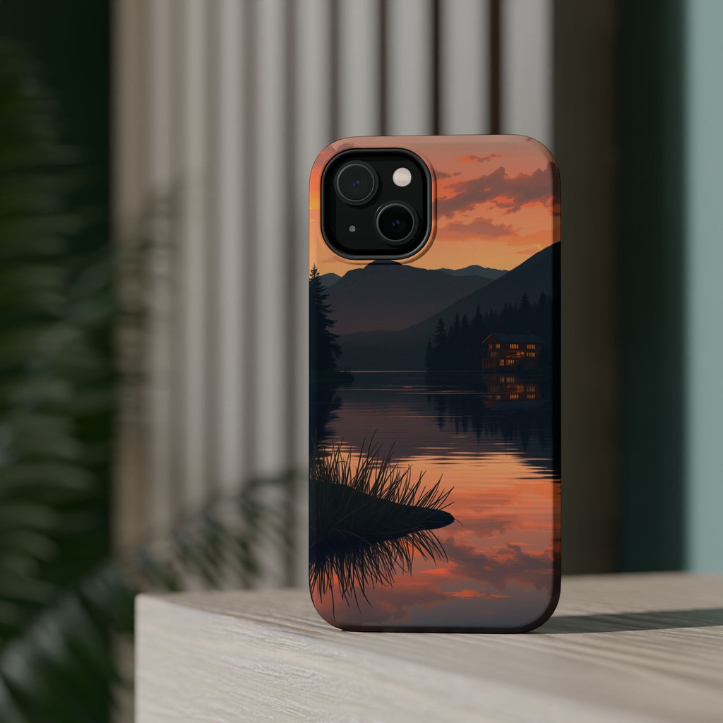 iPhone Sunset Amber And Peach Lake at Twilight Soft iPhone Finish · iPhone Case