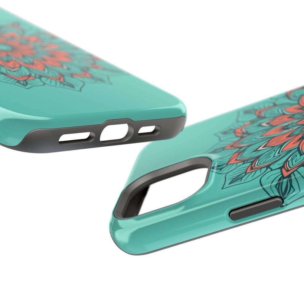 iPhone Teal And Coral Floral Mandala Slim Everyday Designer Case · iPhone Case