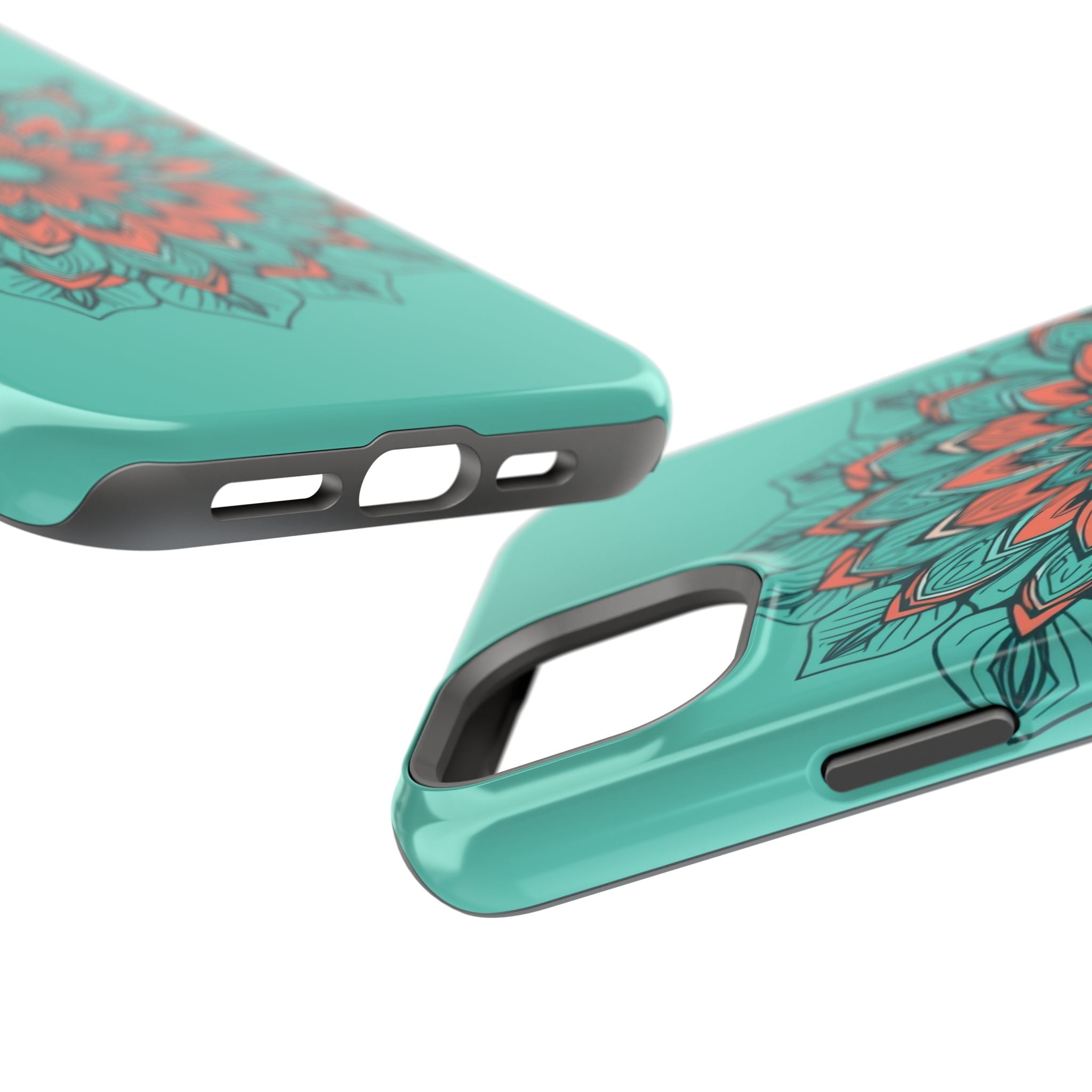 iPhone Teal And Coral Floral Mandala Slim Everyday Designer Case · iPhone Case