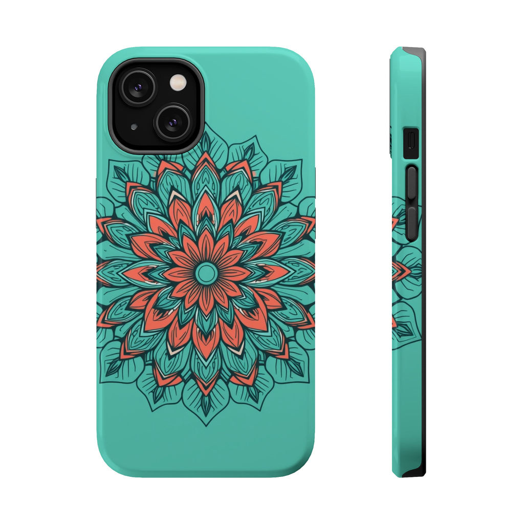 iPhone Teal And Coral Floral Mandala Slim Everyday Designer Case · iPhone Case